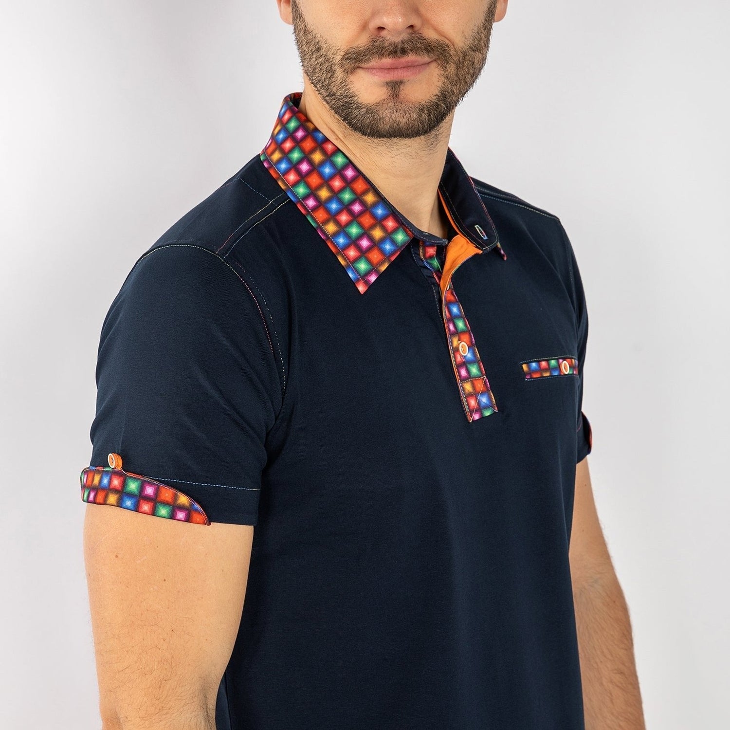 SIGNATURE POLO SHIRT WITH SQUARES INSERT - Claudio Lugli Shirts