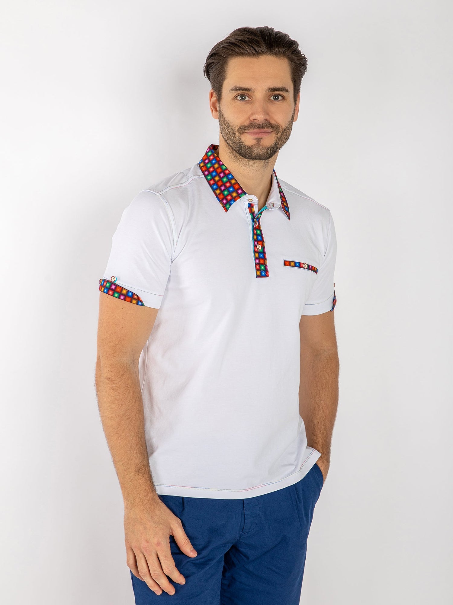 SIGNATURE POLO SHIRT WITH SQUARES INSERT - Claudio Lugli Shirts