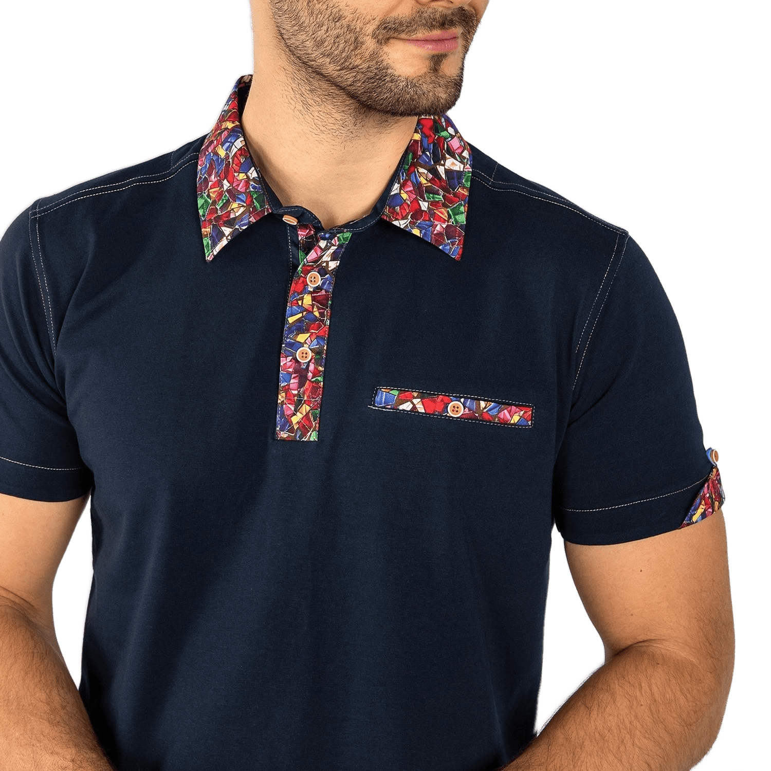 Signature Polo Shirt with Stained Glass Insert - Claudio Lugli Shirts