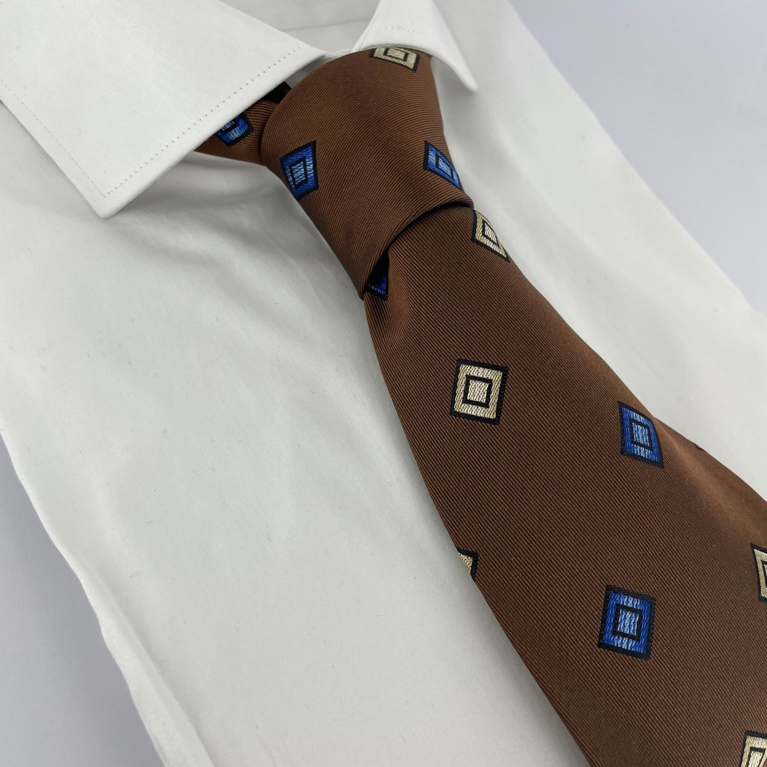 Silk Brown & Blue Diamonds Neck-Tie - Premium Men's Patterned Shirt by Claudio Lugli | Bold Design, Tailored Fit, Best Printed Shirts