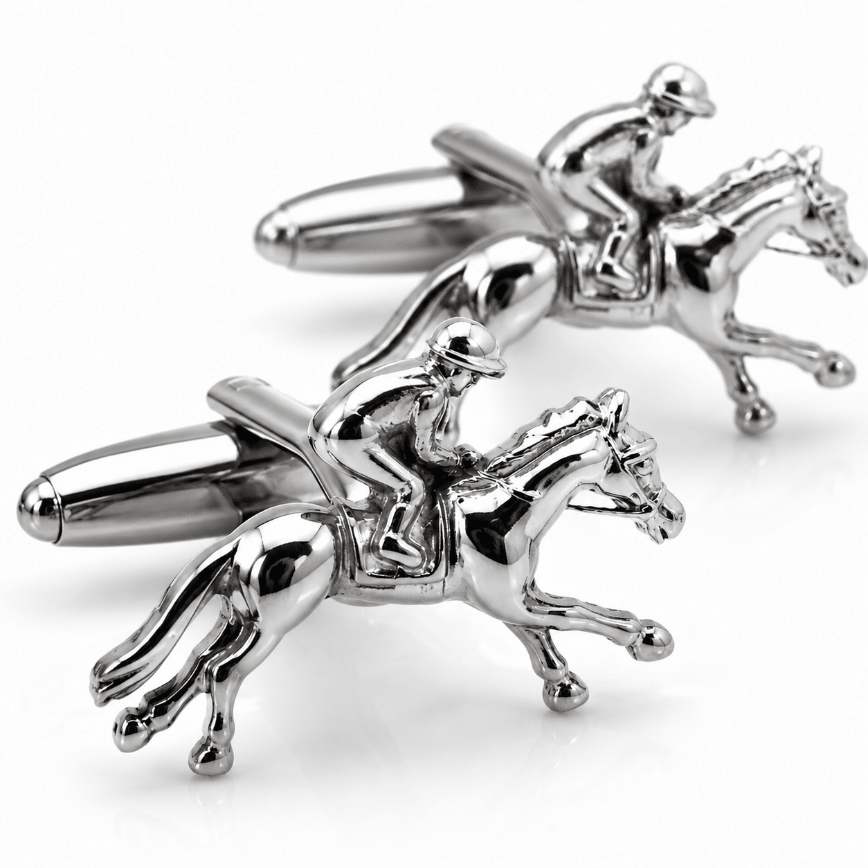 SILVER JOCKEY HORSE RACING NOVELTY CUFFLINKS BY VAN BUCK - Claudio Lugli Shirts
