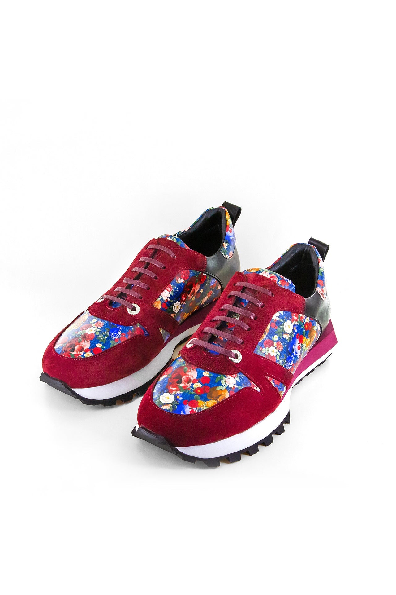 SKULL AND FLORAL PRINTED LEATHER AND SUEDE TRAINERS – Premium Men's Patterned Shirt by Claudio Lugli | Bold Design, Tailored Fit, Best Printed Shirts