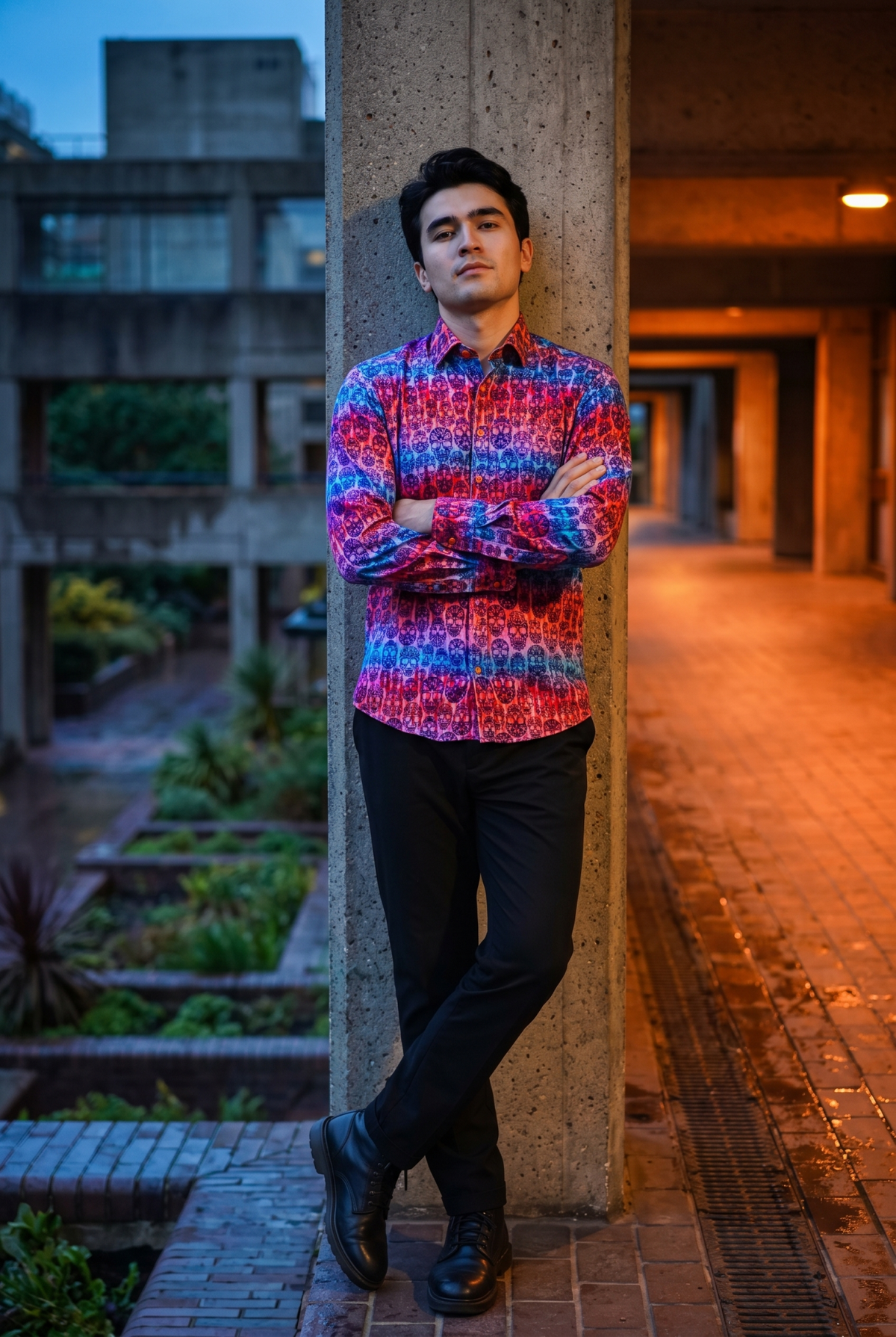 Skull Flocking Shirt with Gradient Tie-Dye Luxury Textured Finish - Claudio Lugli Shirts