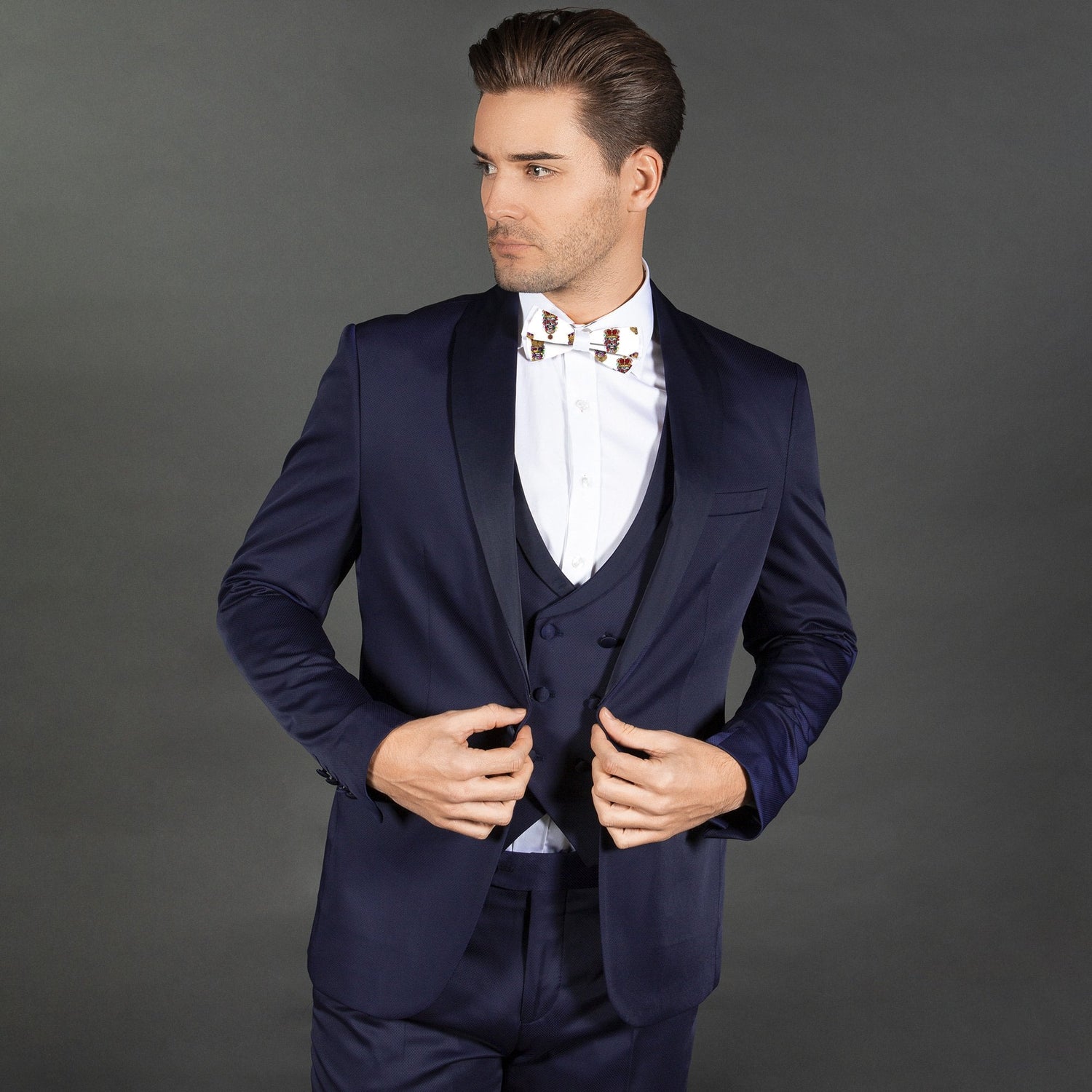 SKULL KING PRINTED TUXEDO SHIRT WITH BOWTIE - Premium Men's Patterned Shirt by Claudio Lugli | Bold Design, Tailored Fit, Best Printed Shirts