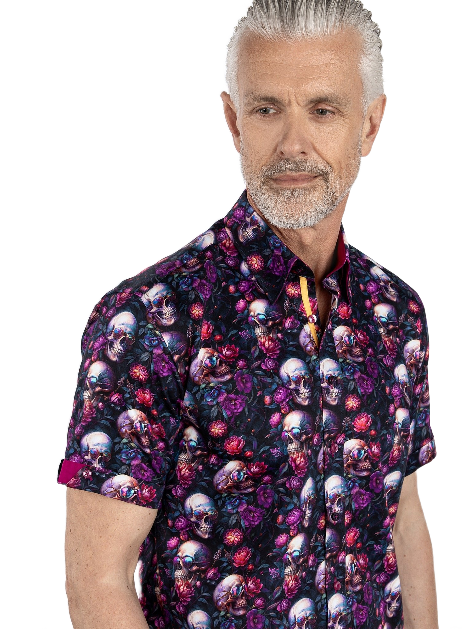Skull Sunglasses Floral Short Sleeve Print Shirt - Claudio Lugli Shirts