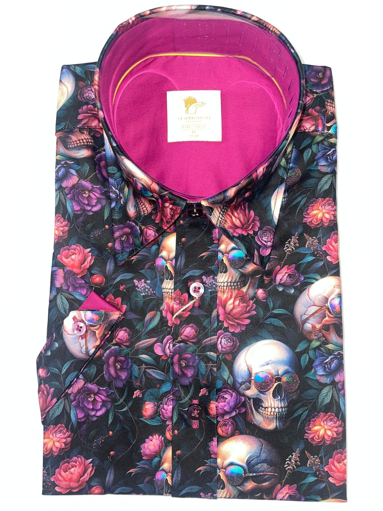 SKULL SUNGLASSES FLORAL SHORT SLEEVE SHIRT - Premium Men's Patterned Shirt by Claudio Lugli | Bold Design, Tailored Fit, Best Printed Shirts