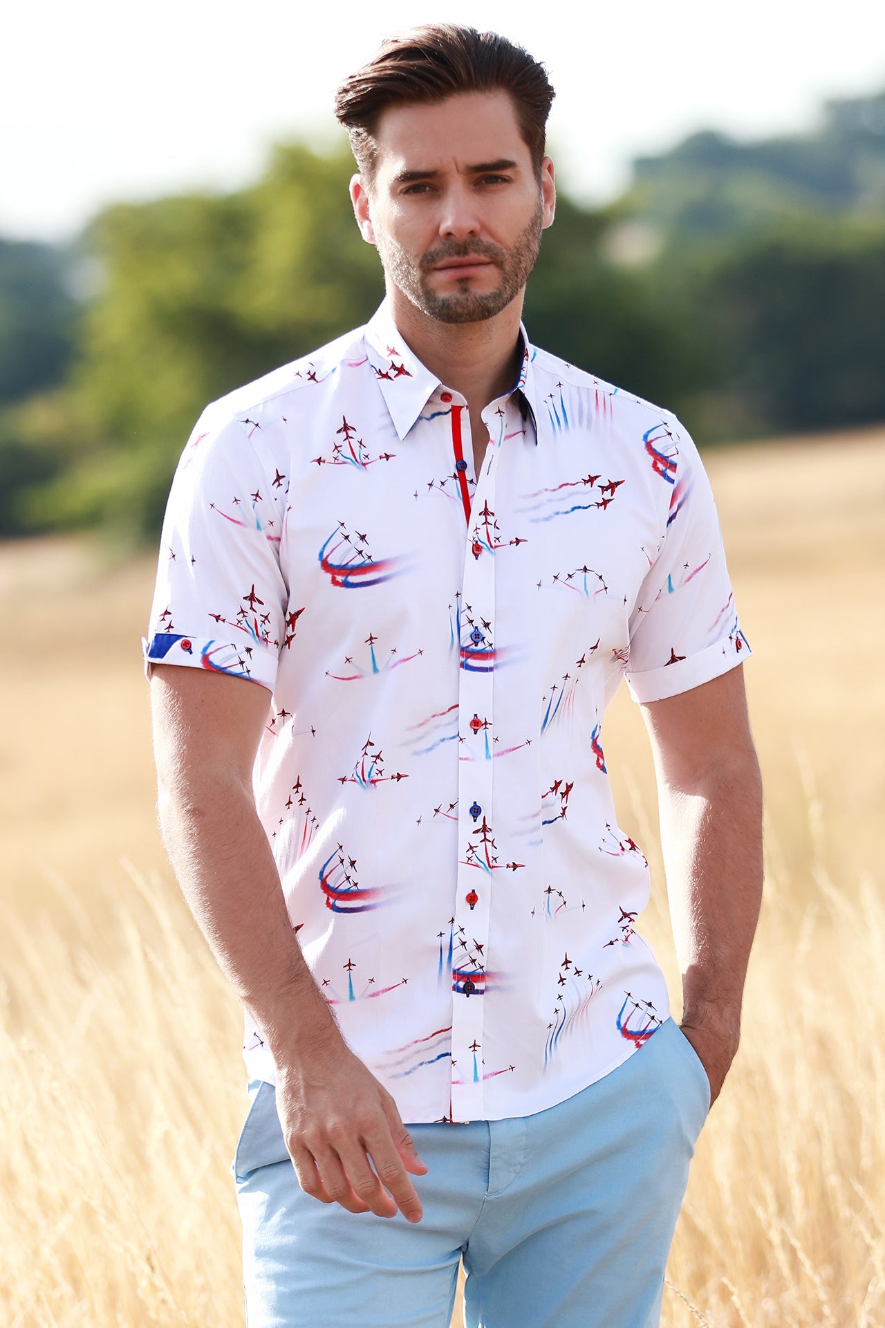 SKYBOUND SPECTACLE RED ARROWS PRINT SHORT SLEEVE SHIRT - Claudio Lugli Shirts