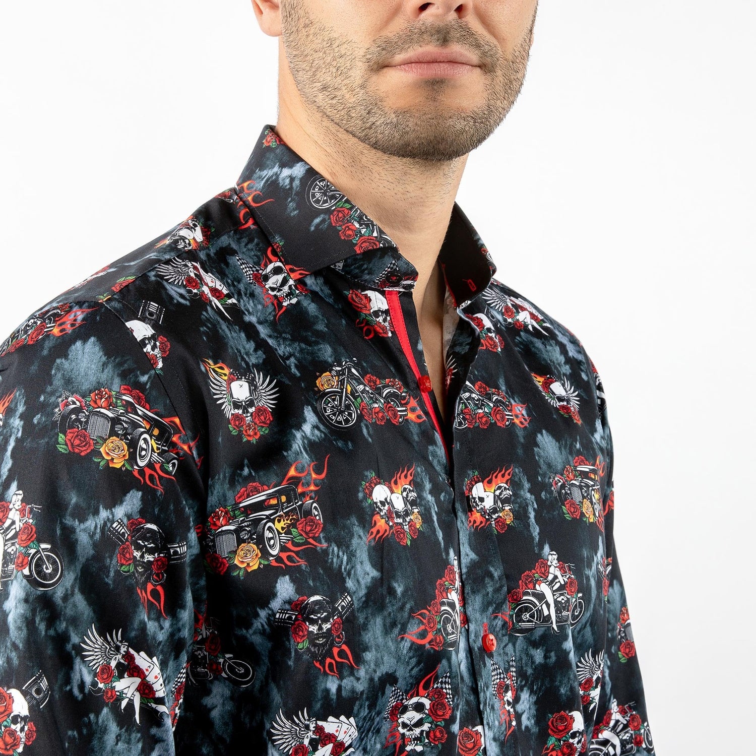 SMOKING SKULL BIKER PRINT SHIRT - Premium Men's Patterned Shirt by Claudio Lugli | Bold Design, Tailored Fit, Best Printed Shirts
