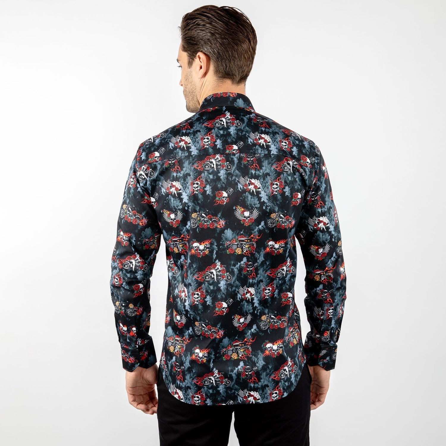 SMOKING SKULL BIKER PRINT SHIRT - Premium Men's Patterned Shirt by Claudio Lugli | Bold Design, Tailored Fit, Best Printed Shirts