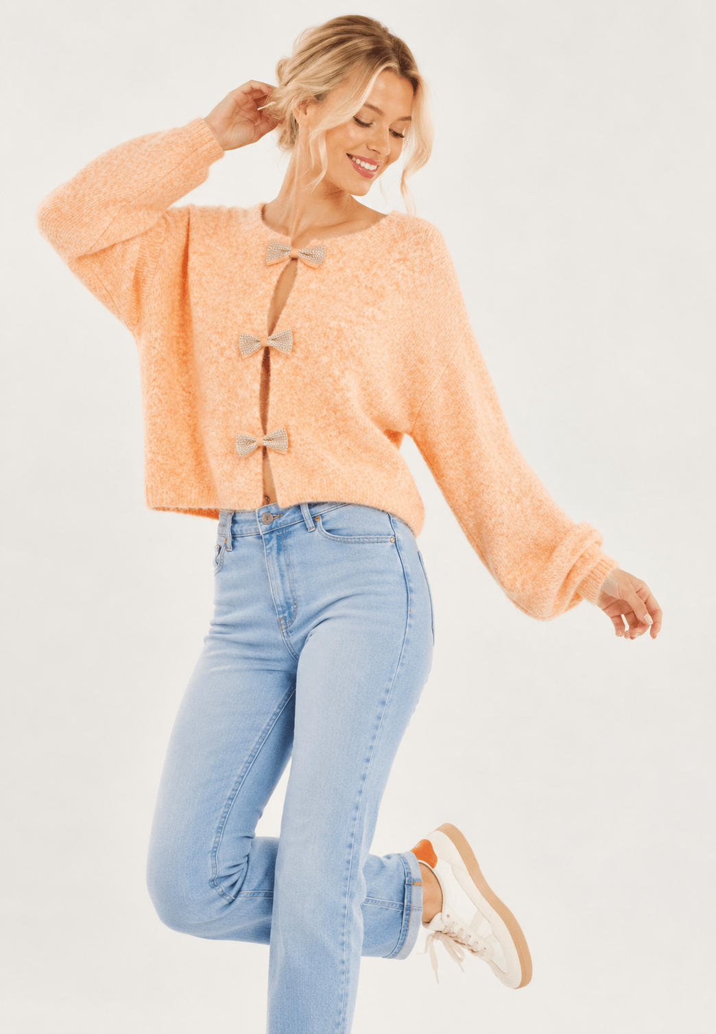 SOFT TOUCH CRYSTAL BOW DETAIL KNIT JUMPER - Claudio Lugli Shirts