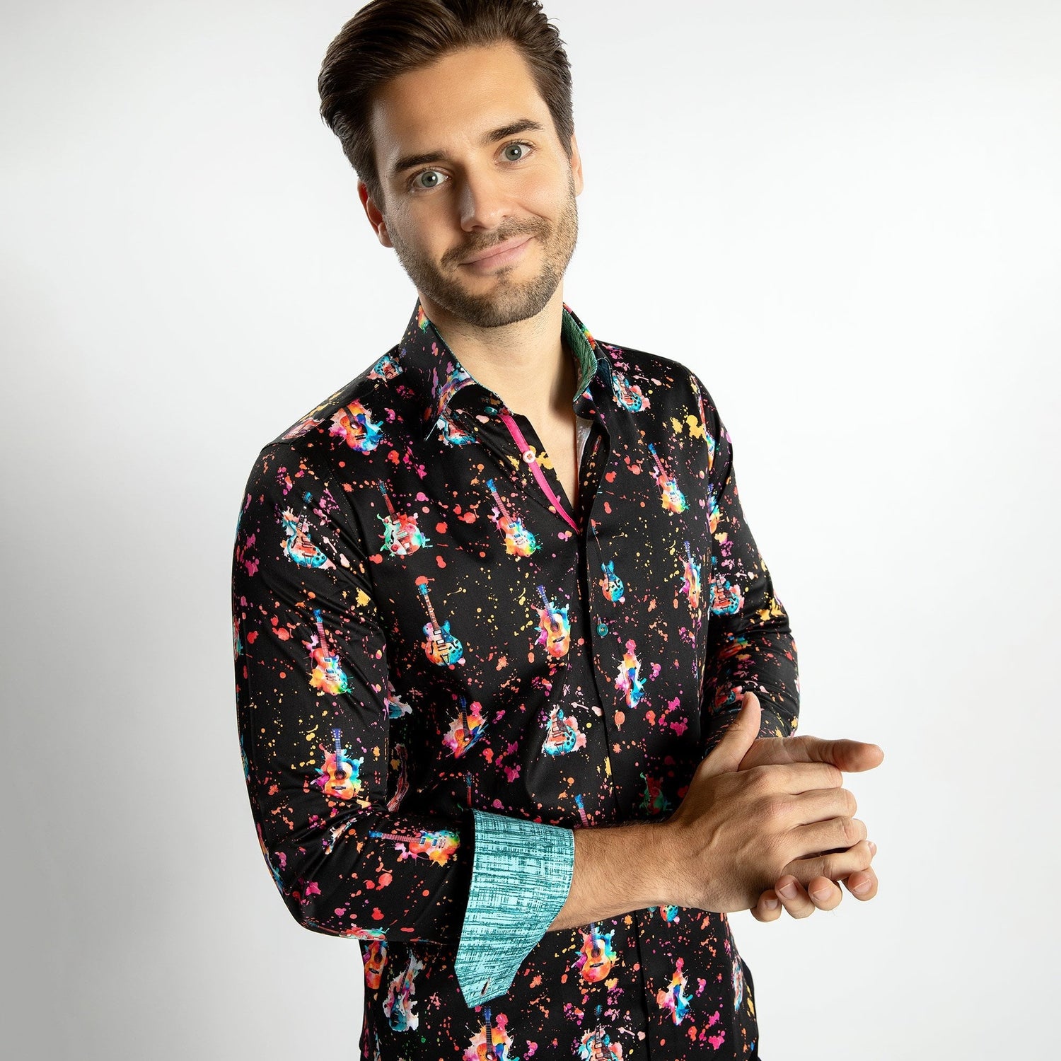 SPLASH GUITAR PRINT SHIRT – Premium Men's Patterned Shirt by Claudio Lugli | Bold Design, Tailored Fit, Best Printed Shirts