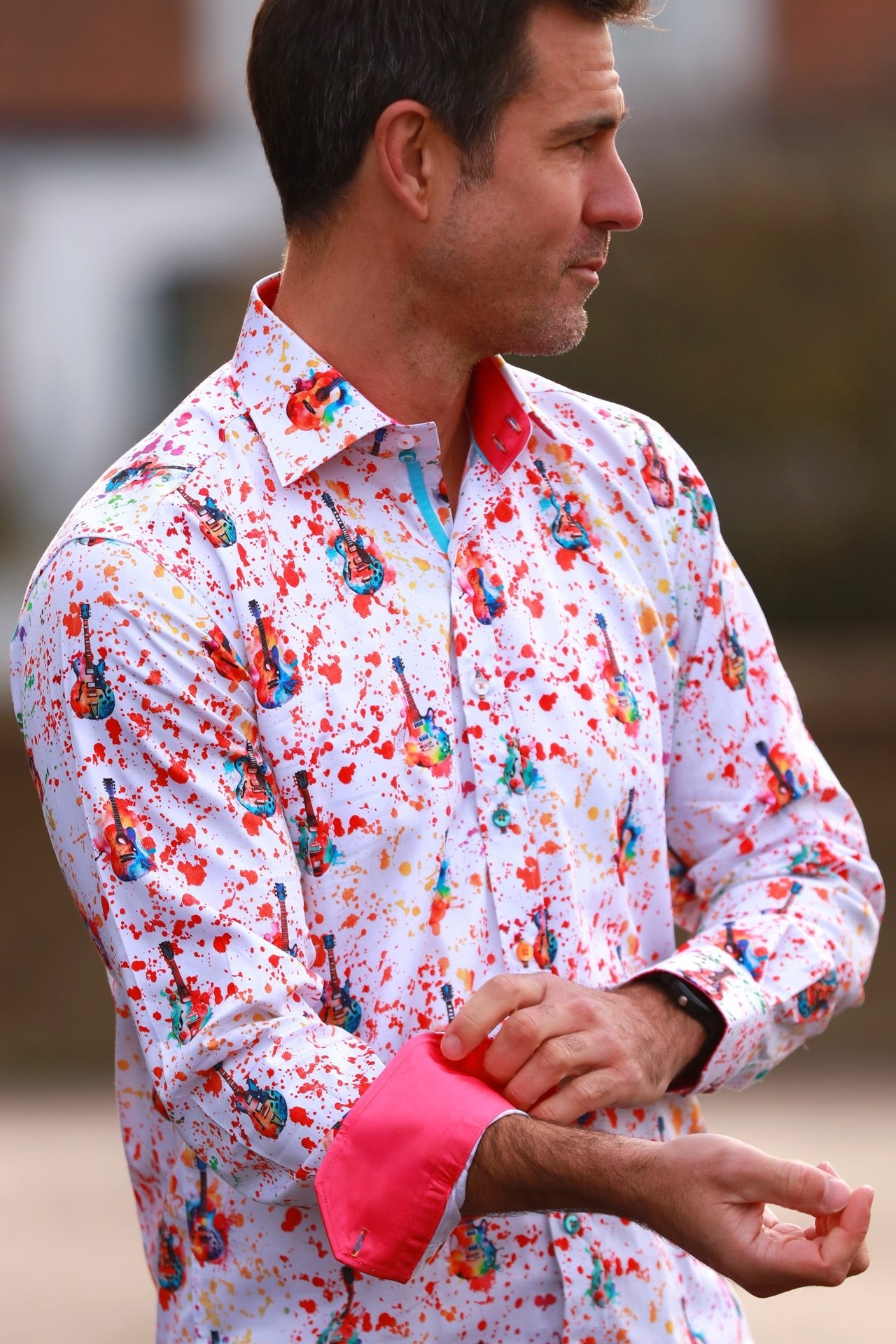 SPLASH GUITAR PRINT SHIRT – Premium Men's Patterned Shirt by Claudio Lugli | Bold Design, Tailored Fit, Best Printed Shirts