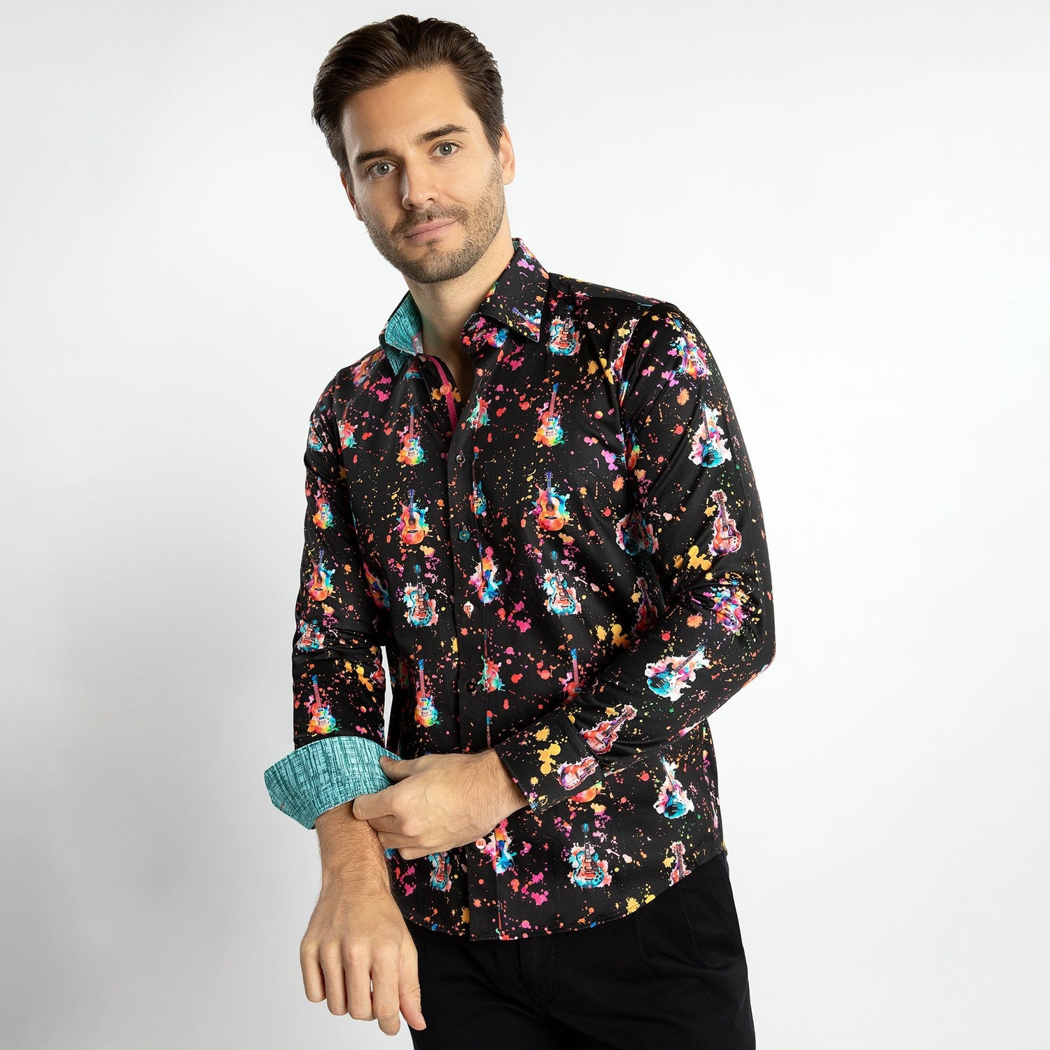 SPLASH GUITAR PRINT SHIRT – Premium Men's Patterned Shirt by Claudio Lugli | Bold Design, Tailored Fit, Best Printed Shirts