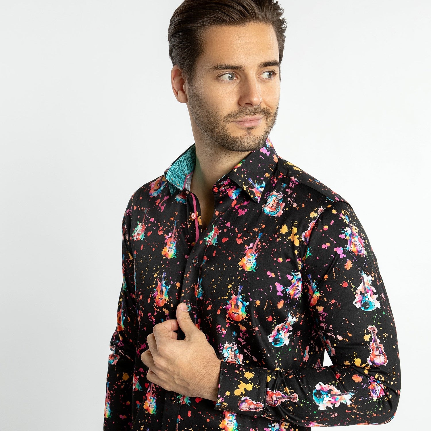 SPLASH GUITAR PRINT SHIRT – Premium Men's Patterned Shirt by Claudio Lugli | Bold Design, Tailored Fit, Best Printed Shirts