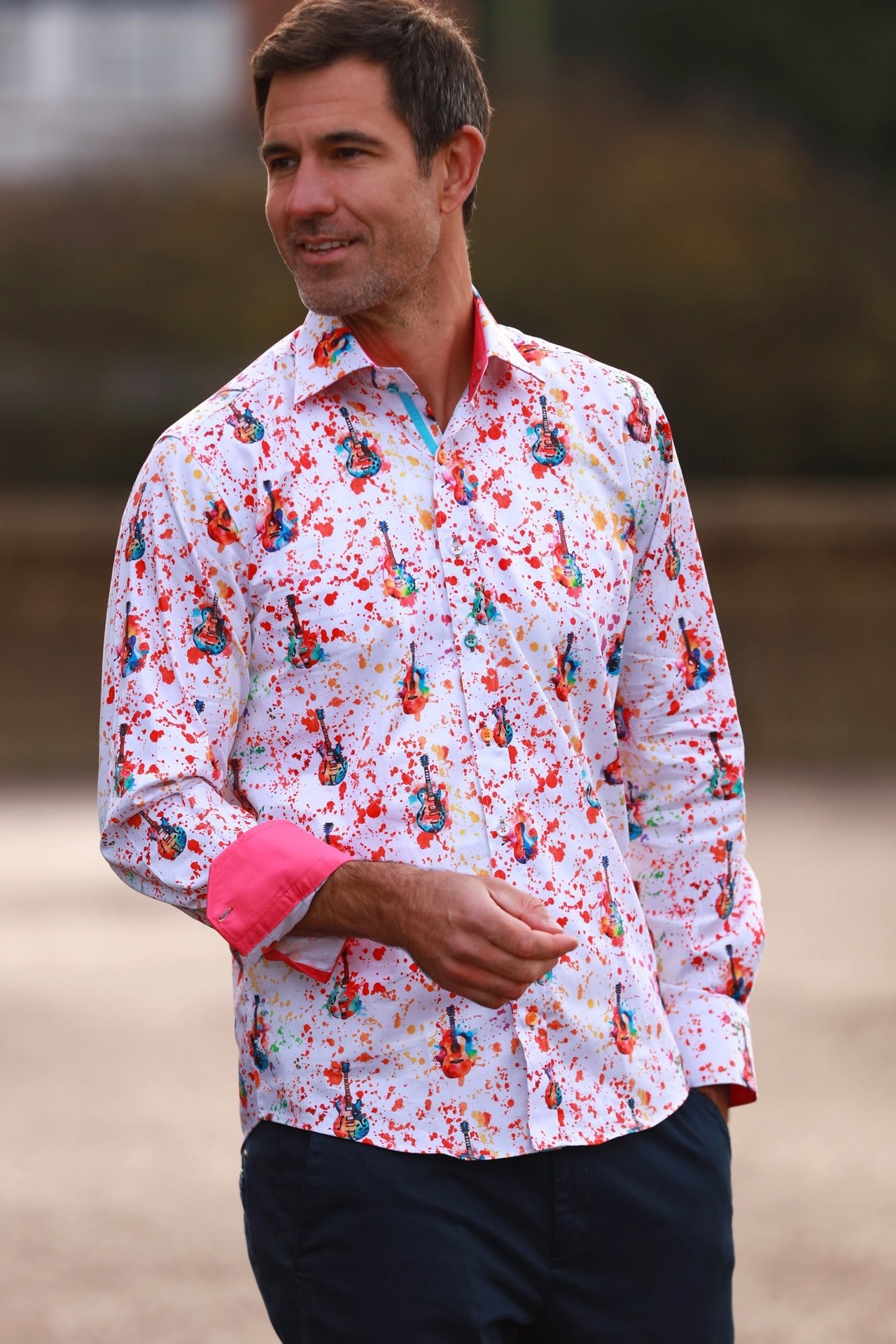 SPLASH GUITAR PRINT SHIRT – Premium Men's Patterned Shirt by Claudio Lugli | Bold Design, Tailored Fit, Best Printed Shirts
