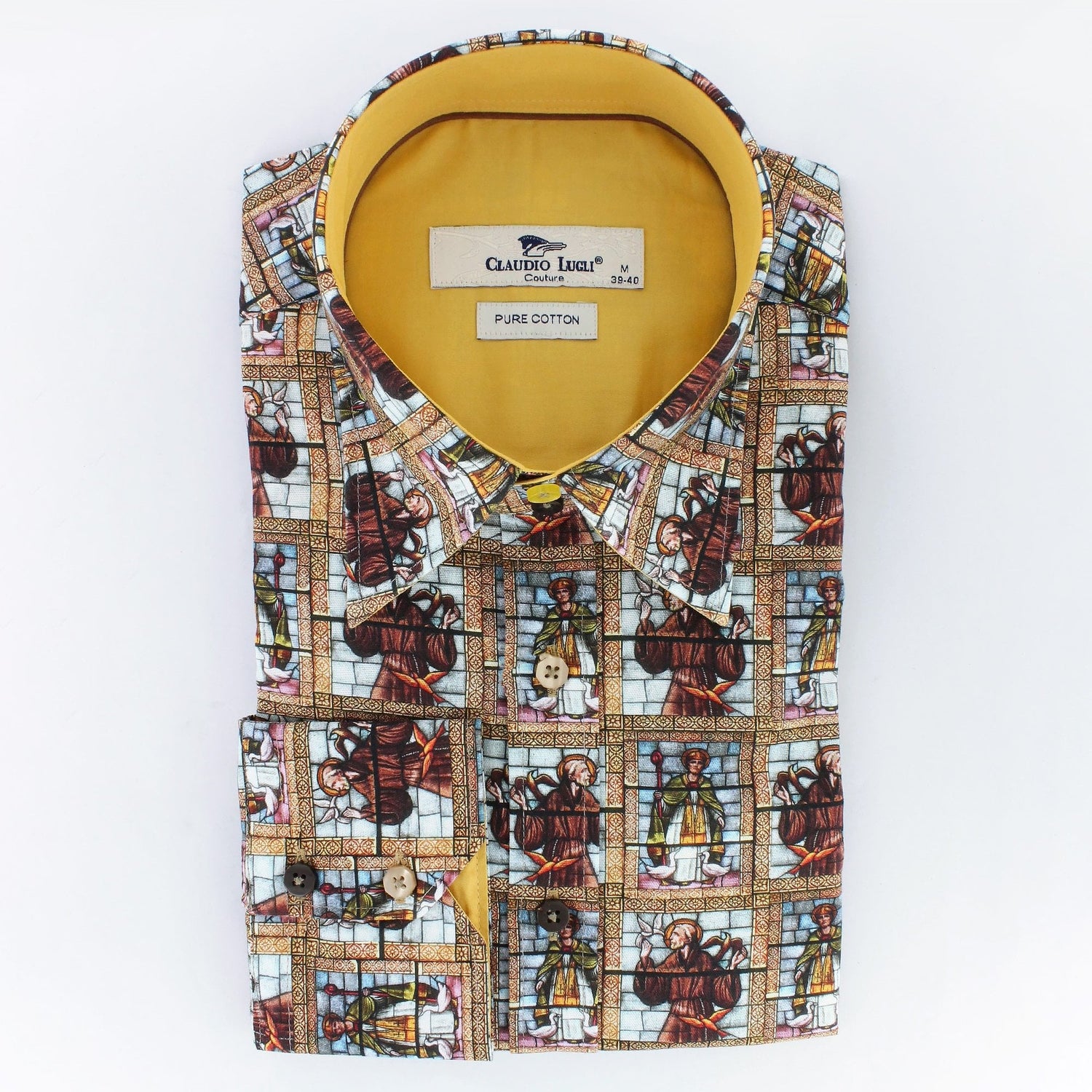 STAINED GLASS SAINTS PRINT SHIRT - Premium Men's Patterned Shirt by Claudio Lugli | Bold Design, Tailored Fit, Best Printed Shirts