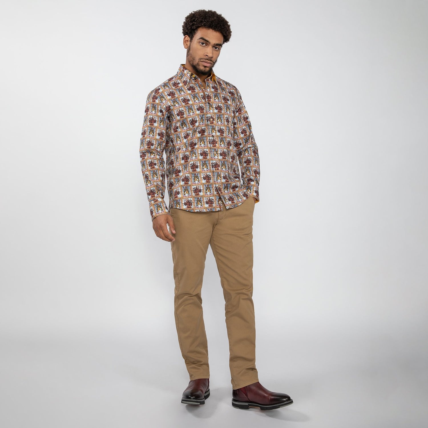 STAINED GLASS SAINTS PRINT SHIRT - Premium Men's Patterned Shirt by Claudio Lugli | Bold Design, Tailored Fit, Best Printed Shirts