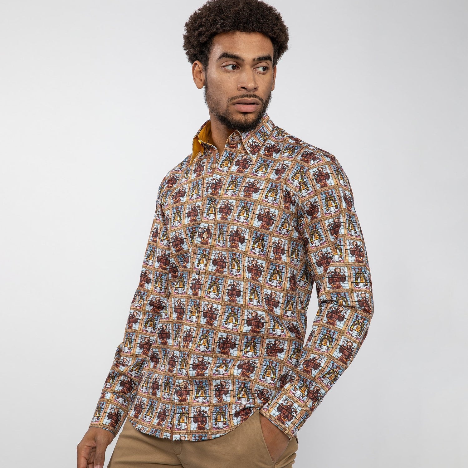 STAINED GLASS SAINTS PRINT SHIRT - Premium Men's Patterned Shirt by Claudio Lugli | Bold Design, Tailored Fit, Best Printed Shirts