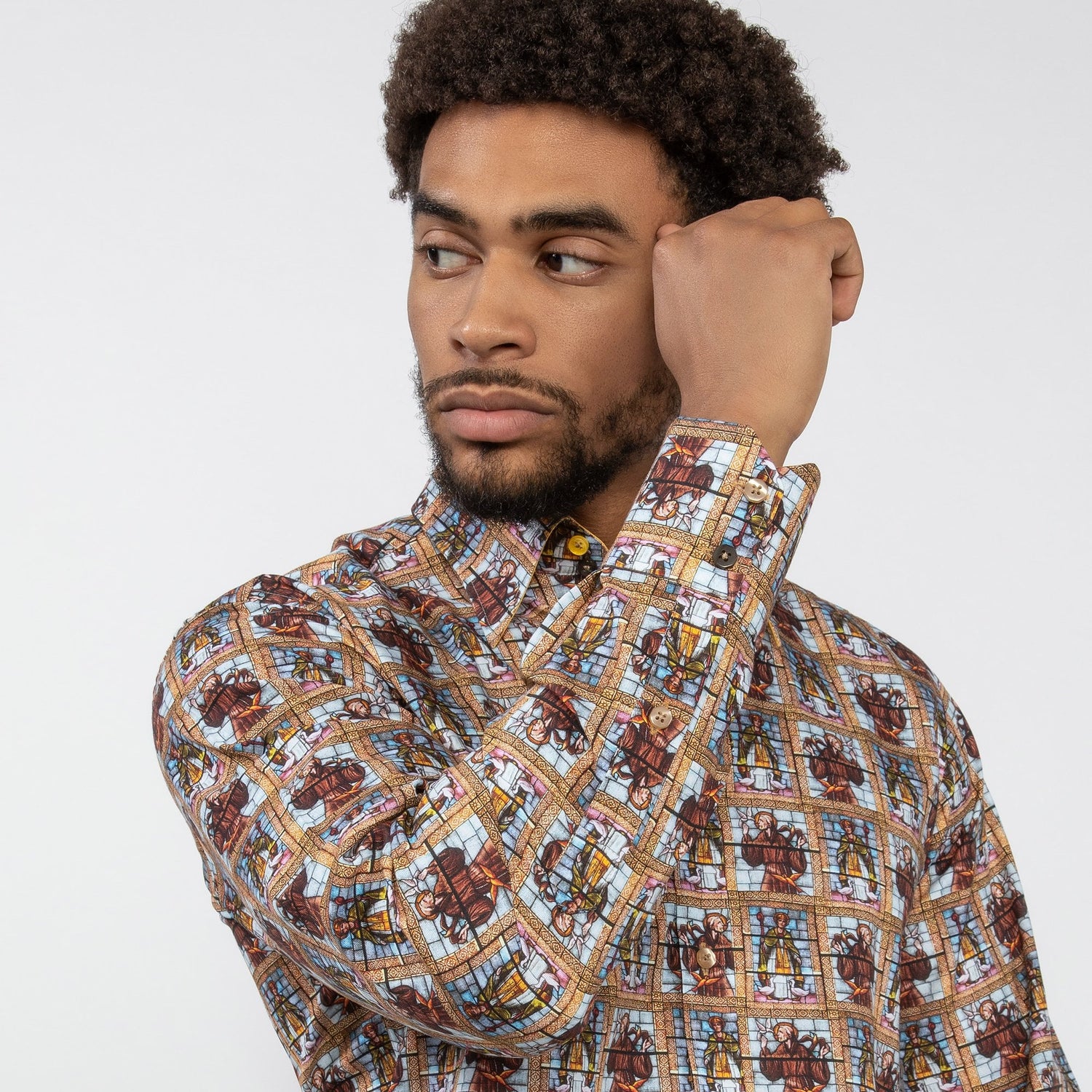 STAINED GLASS SAINTS PRINT SHIRT - Premium Men's Patterned Shirt by Claudio Lugli | Bold Design, Tailored Fit, Best Printed Shirts