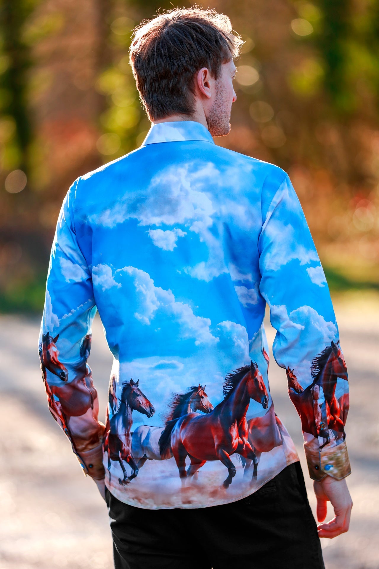STALLION SUNRISE PLACEMENT PRINT - Premium Men's Patterned Shirt by Claudio Lugli | Bold Design, Tailored Fit, Best Printed Shirts