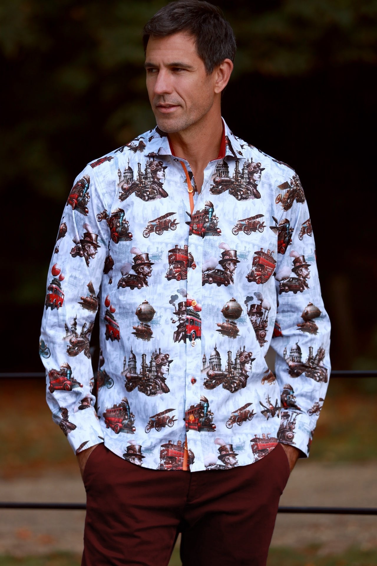 STEAMPUNK CITY PRINT SHIRT – Premium Men's Patterned Shirt by Claudio Lugli | Bold Design, Tailored Fit, Best Printed Shirts