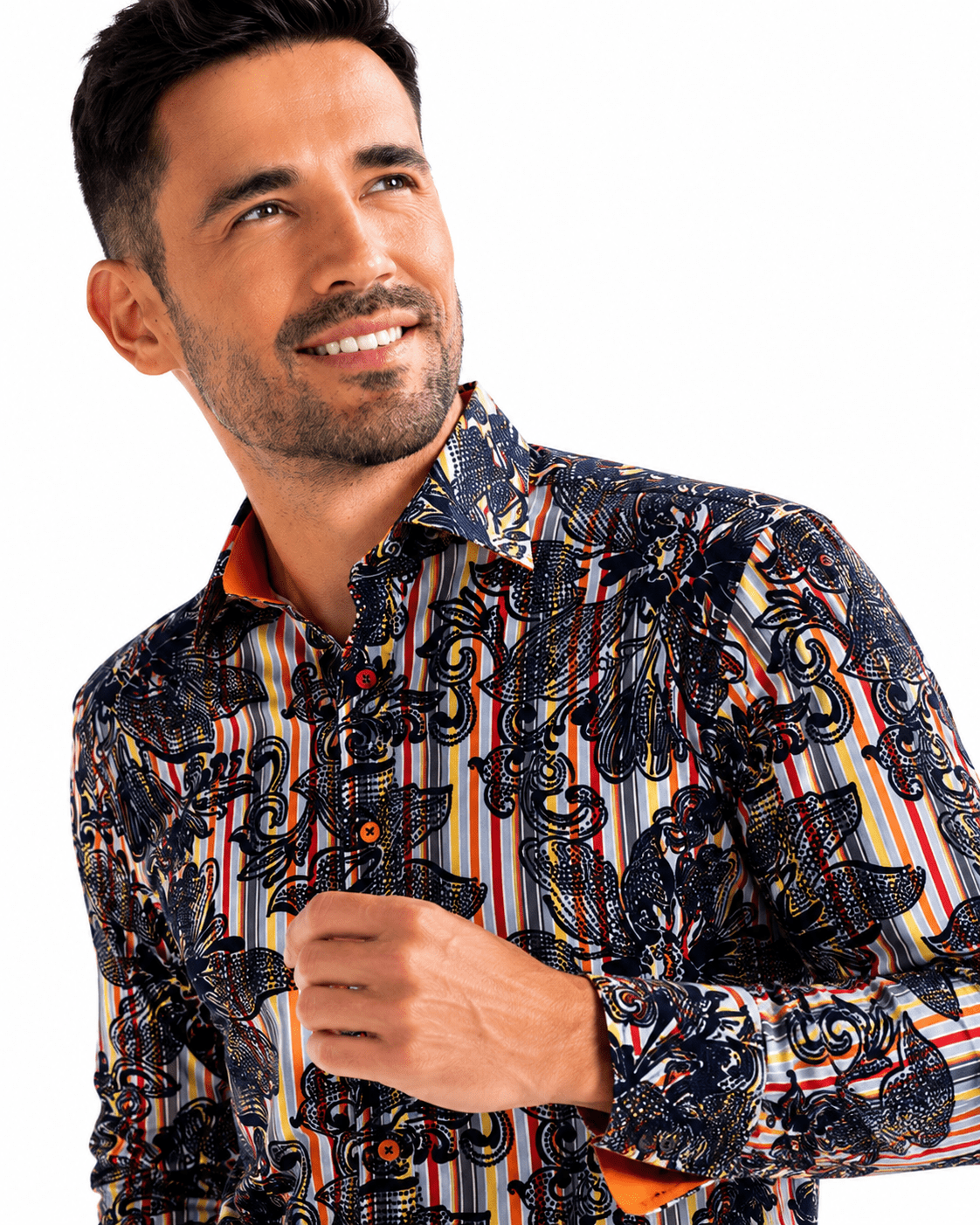 STRIPE FLOCKING FLORAL SHIRT WITH LUXURY TEXTURED FINISH - Claudio Lugli Shirts