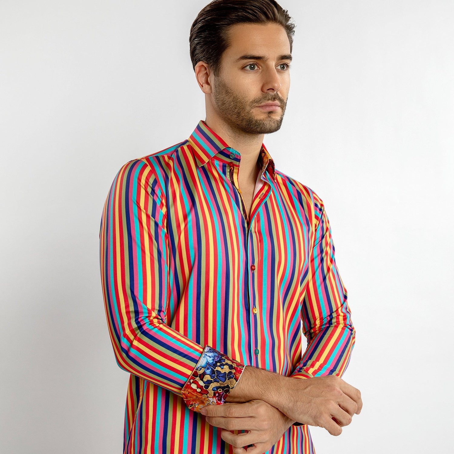 STRIPE MULTICOLOR PRINT SHIRT - Premium Men's Patterned Shirt by Claudio Lugli | Bold Design, Tailored Fit, Best Printed Shirts