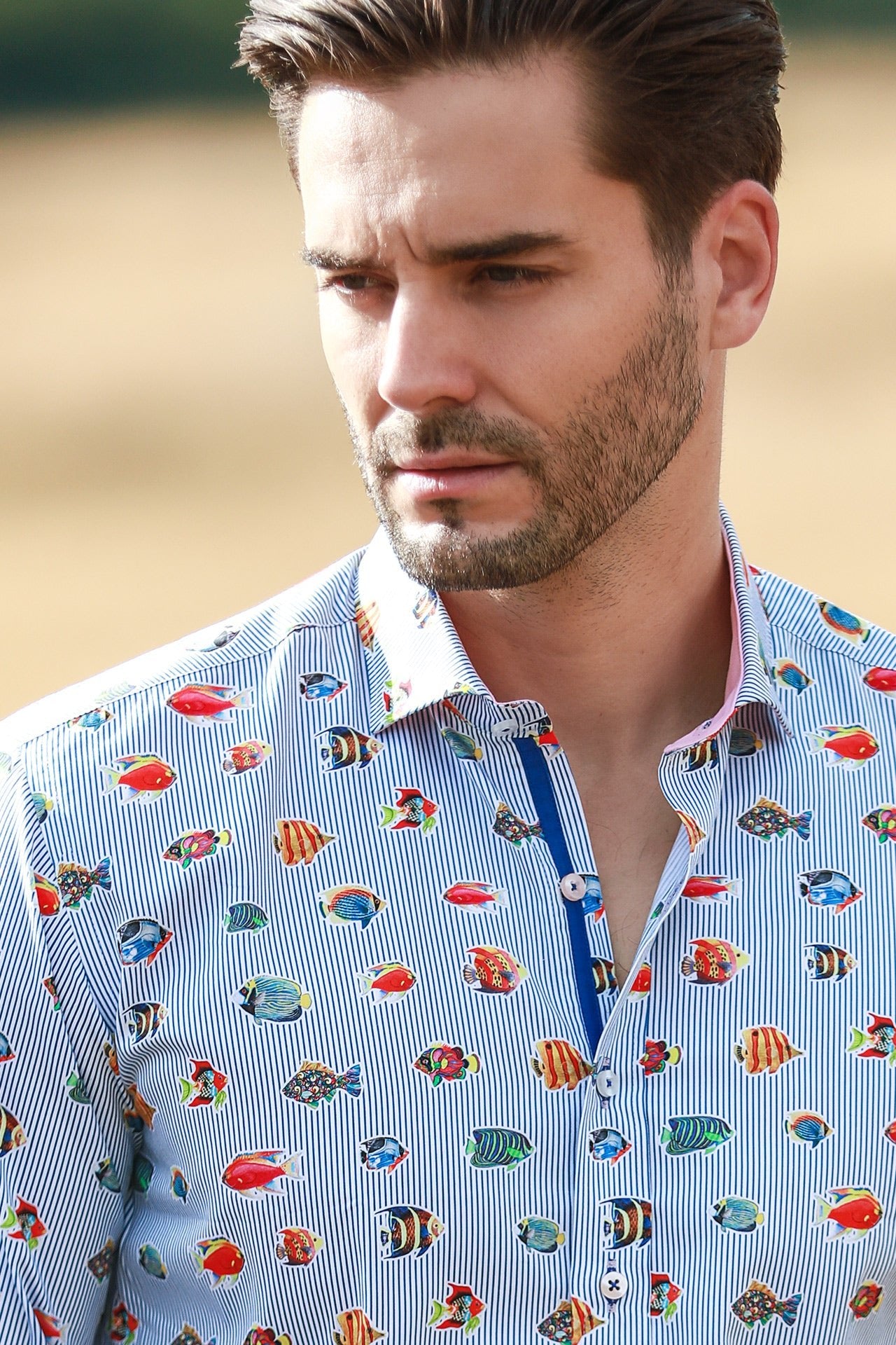 STRIPE PRINTED MULTICOLOR FISH LONG SLEEVE - Claudio Lugli Shirts
