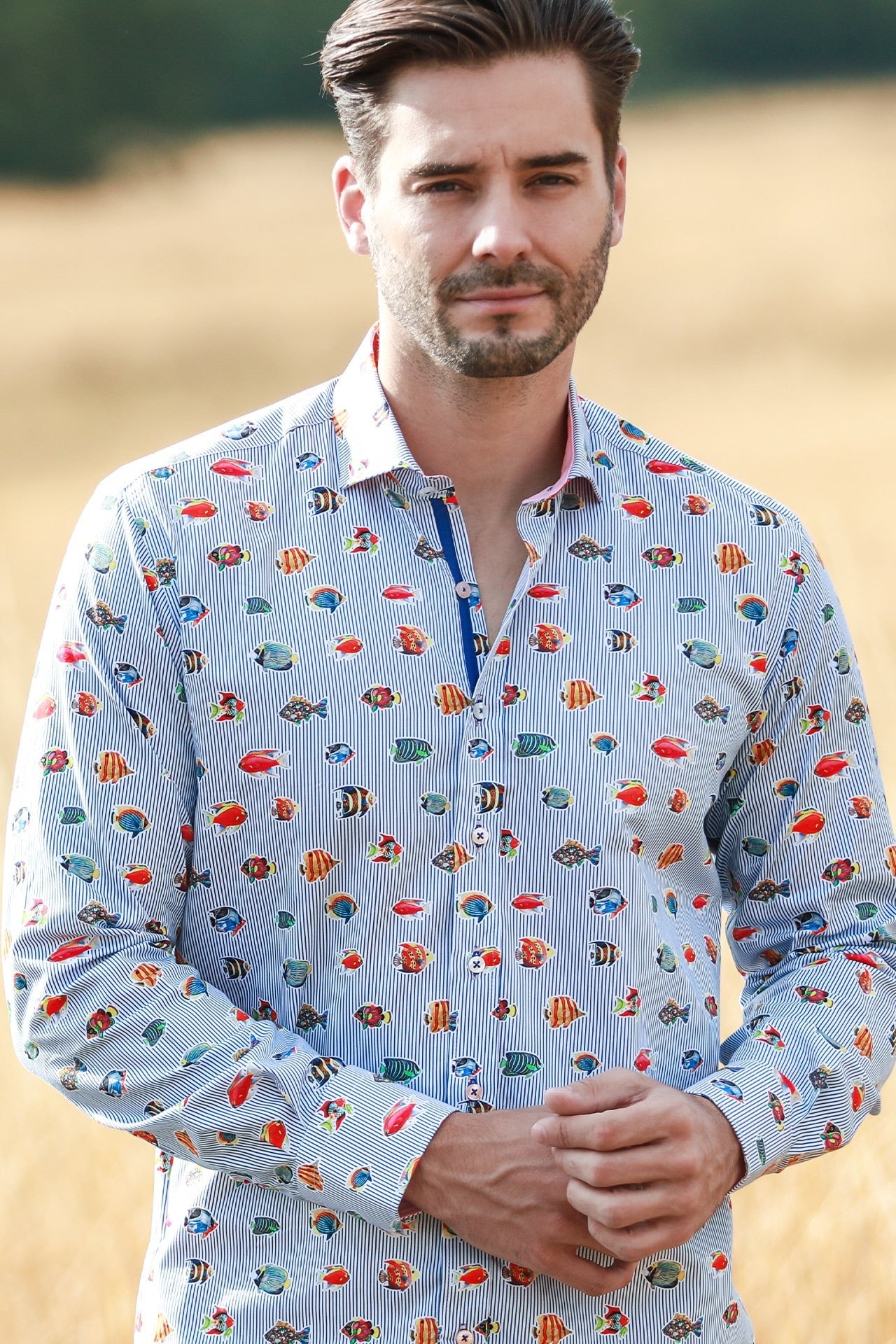 STRIPE PRINTED MULTICOLOR FISH LONG SLEEVE - Claudio Lugli Shirts