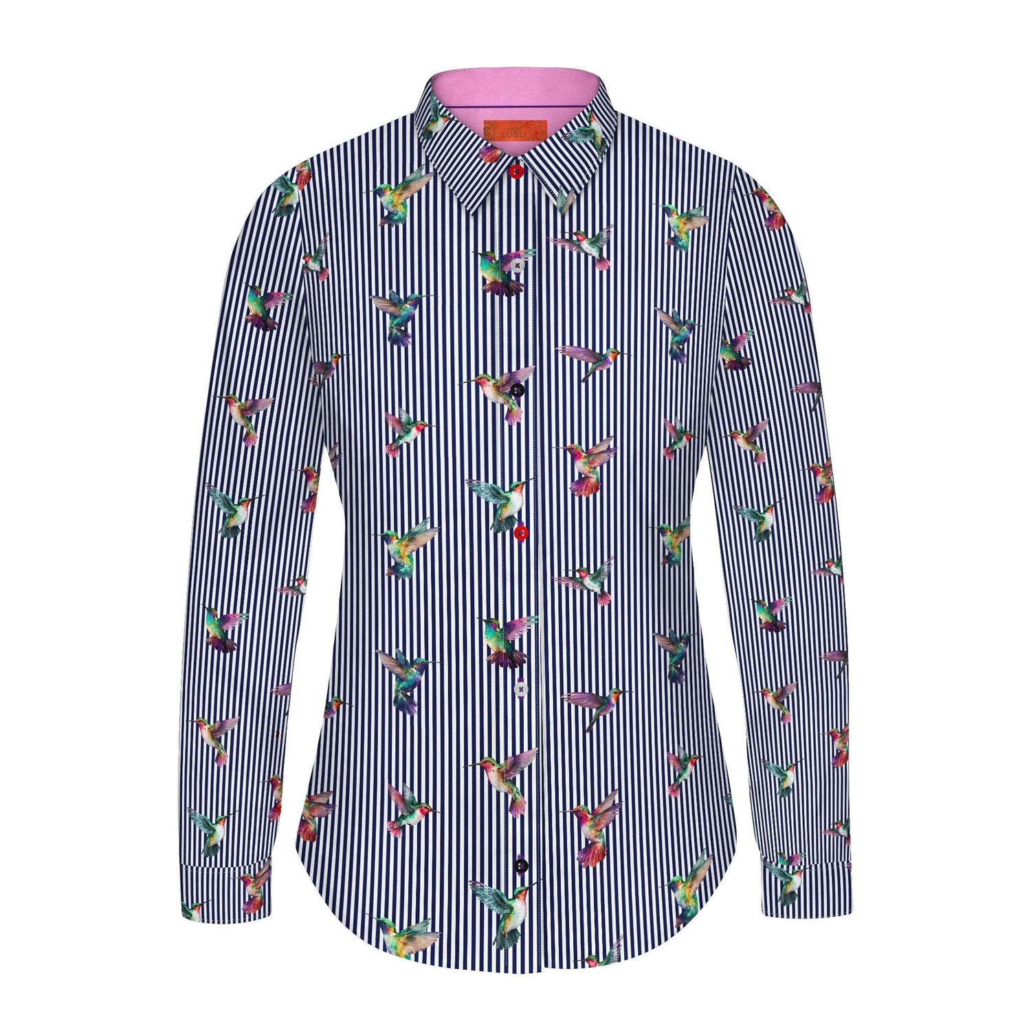 STRIPED HARMONY OF HUMMINGBIRDS WOMENS PRINT SHIRT - Premium Men's Patterned Shirt by Claudio Lugli | Bold Design, Tailored Fit, Best Printed Shirts