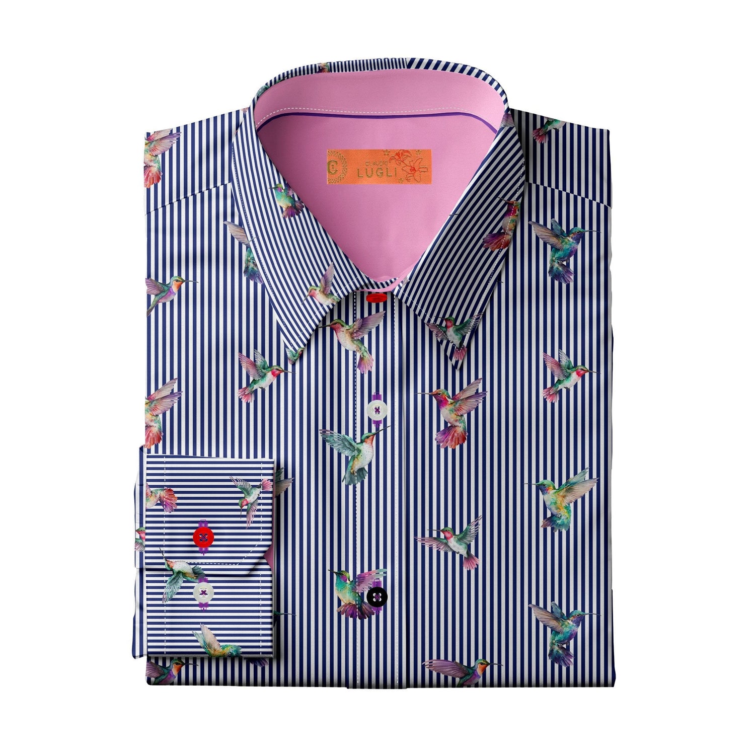 STRIPED HARMONY OF HUMMINGBIRDS WOMENS PRINT SHIRT - Premium Men's Patterned Shirt by Claudio Lugli | Bold Design, Tailored Fit, Best Printed Shirts