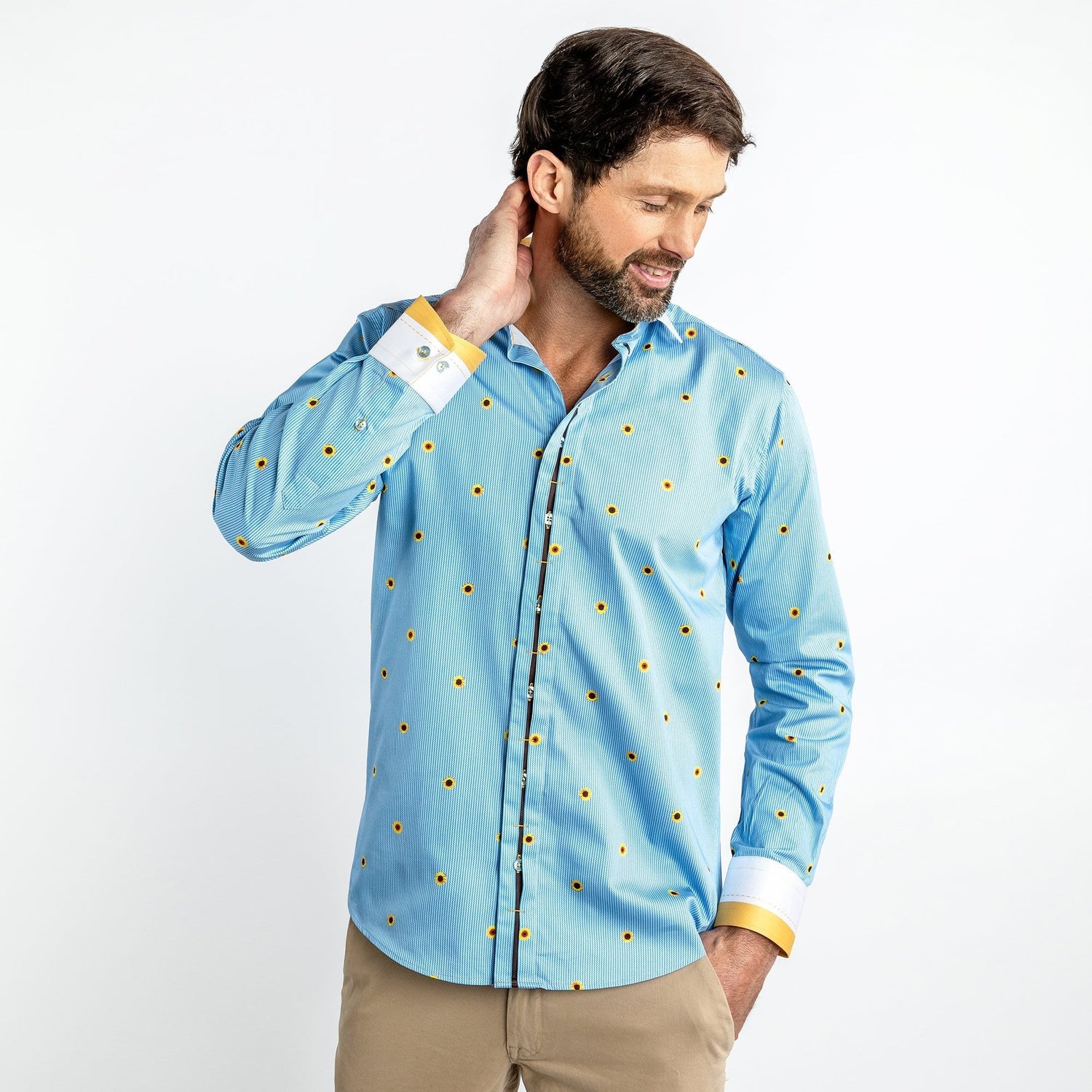 SUNFLOWERS AND ZIGZAG STRIPE PRINT SHIRT – Premium Men's Patterned Shirt by Claudio Lugli | Bold Design, Tailored Fit, Best Printed Shirts