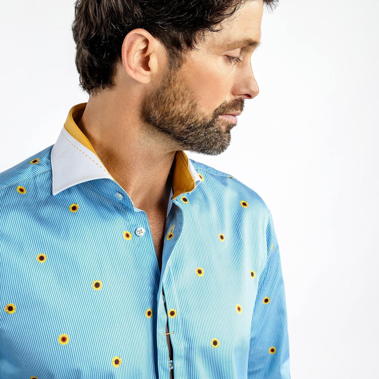 SUNFLOWERS AND ZIGZAG STRIPE PRINT SHIRT – Premium Men's Patterned Shirt by Claudio Lugli | Bold Design, Tailored Fit, Best Printed Shirts