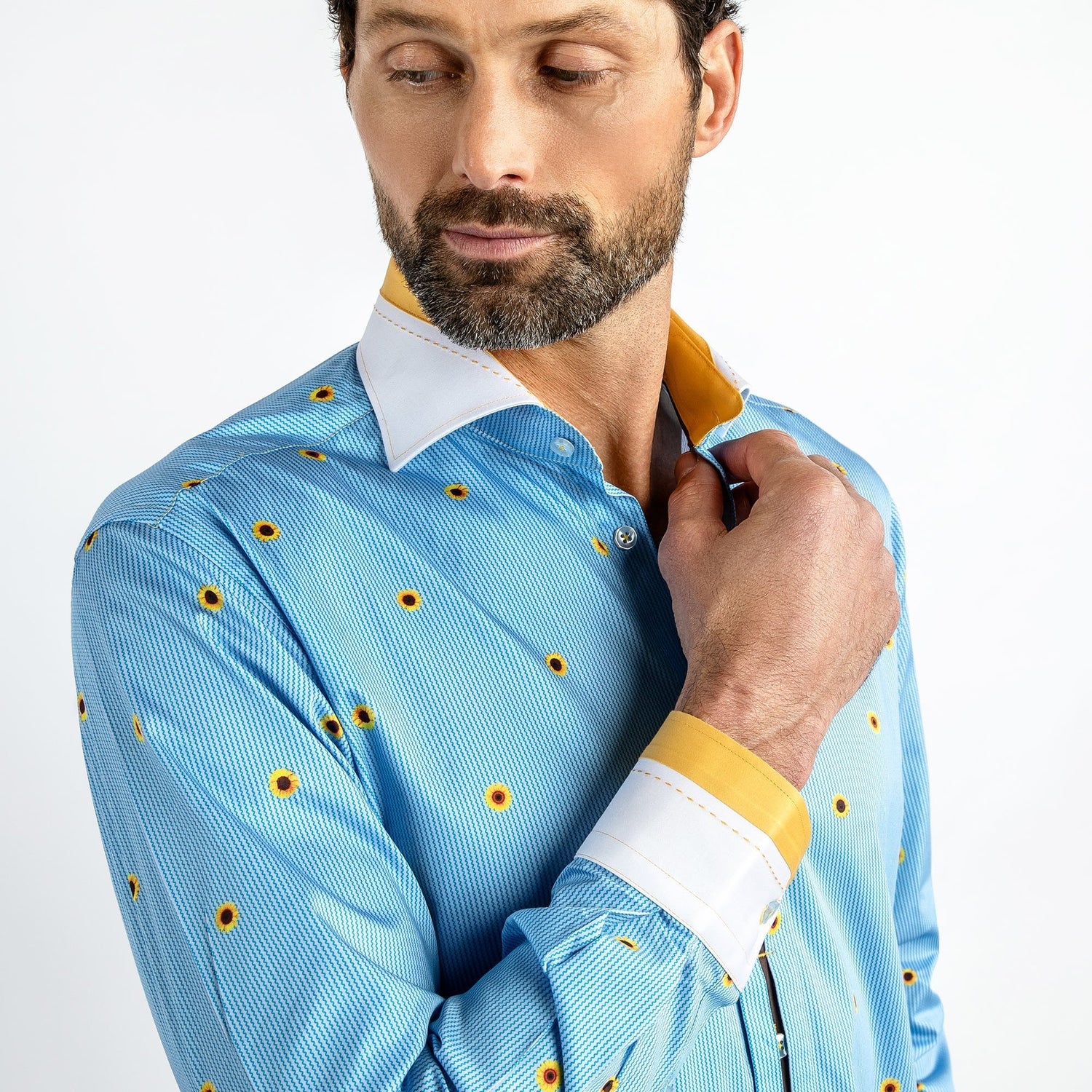 SUNFLOWERS AND ZIGZAG STRIPE PRINT SHIRT – Premium Men's Patterned Shirt by Claudio Lugli | Bold Design, Tailored Fit, Best Printed Shirts