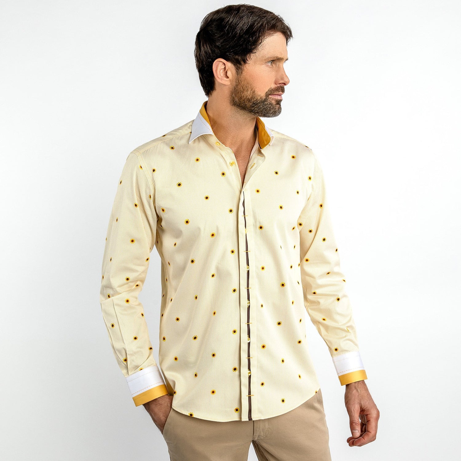 SUNFLOWERS AND ZIGZAG STRIPE PRINT SHIRT – Premium Men's Patterned Shirt by Claudio Lugli | Bold Design, Tailored Fit, Best Printed Shirts