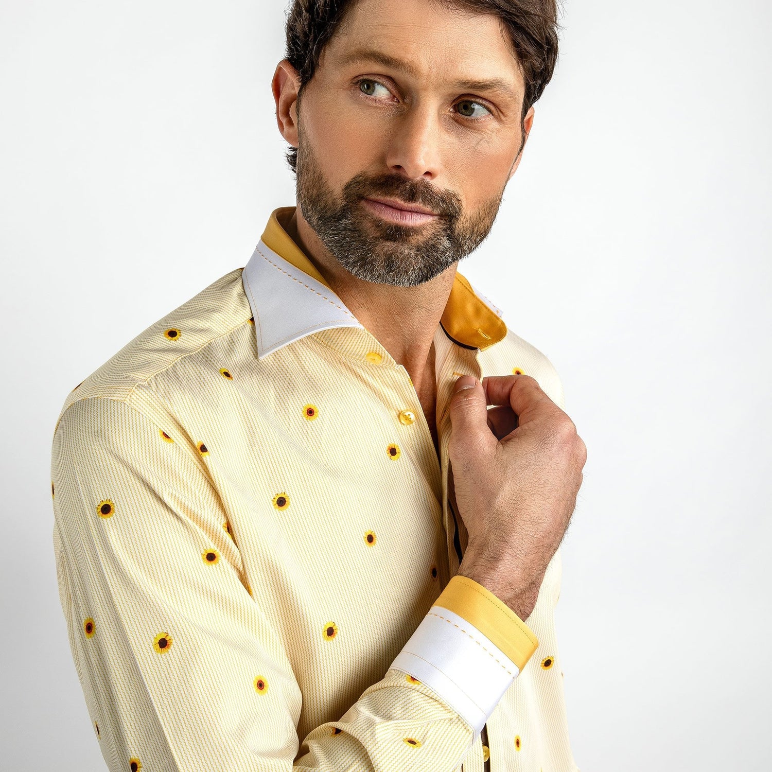 SUNFLOWERS AND ZIGZAG STRIPE PRINT SHIRT – Premium Men's Patterned Shirt by Claudio Lugli | Bold Design, Tailored Fit, Best Printed Shirts