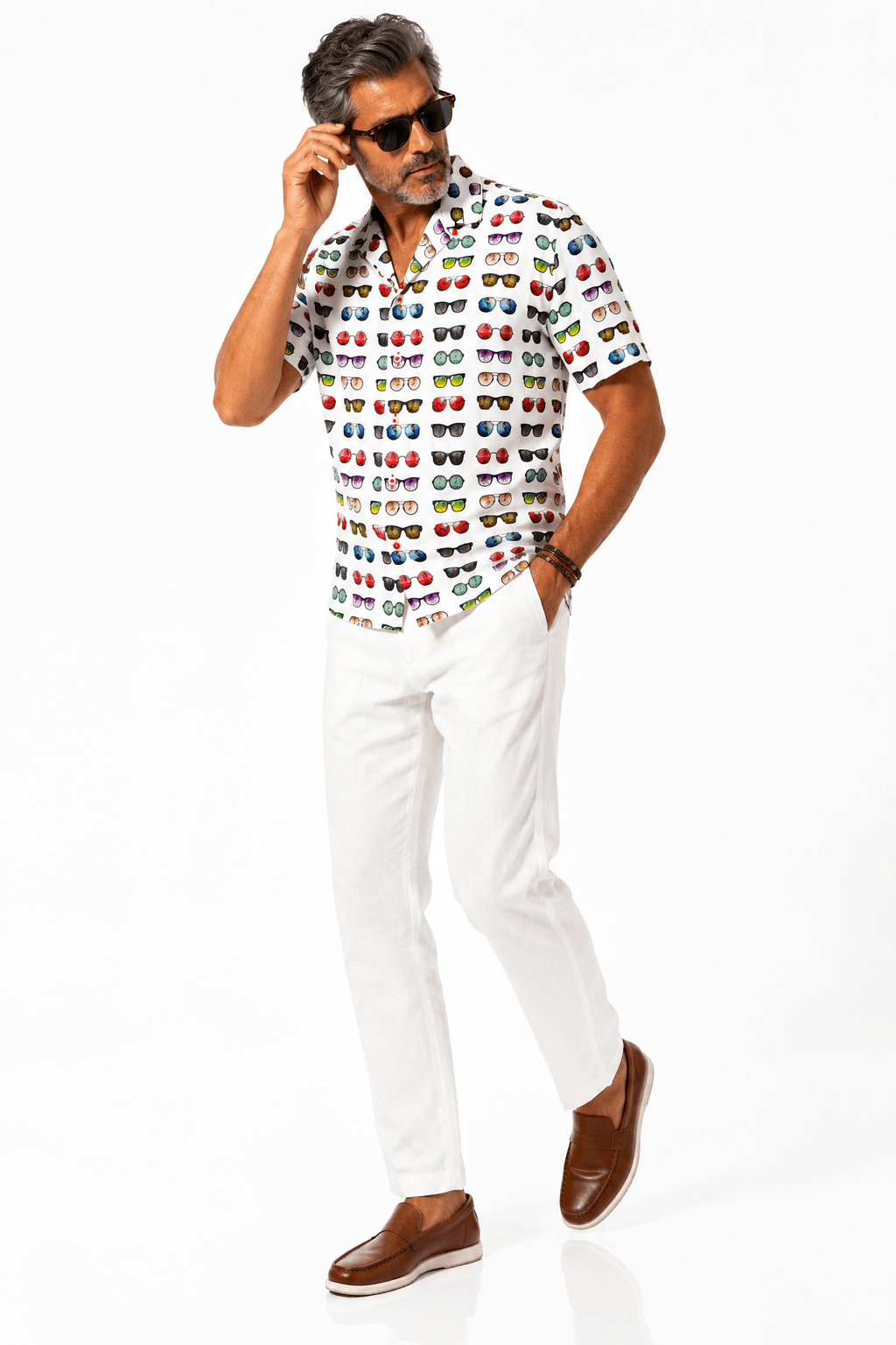 SUNGLASSES PATTERNED HAWAIIAN SHORT SLEEVE SHIRT - Claudio Lugli Shirts