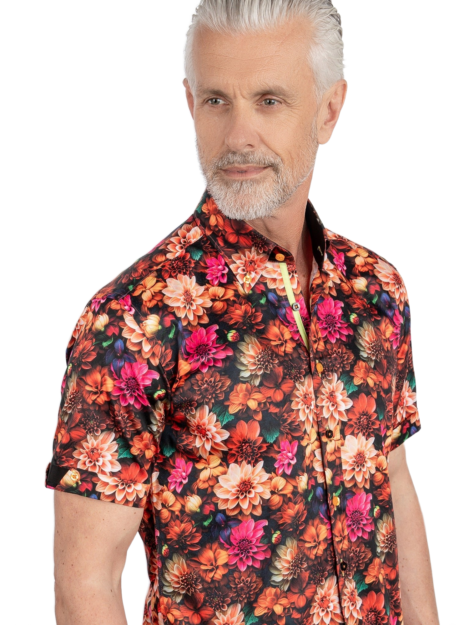 Sunset Floral Bloom Print Men's Short Sleeve Shirt - Claudio Lugli Shirts