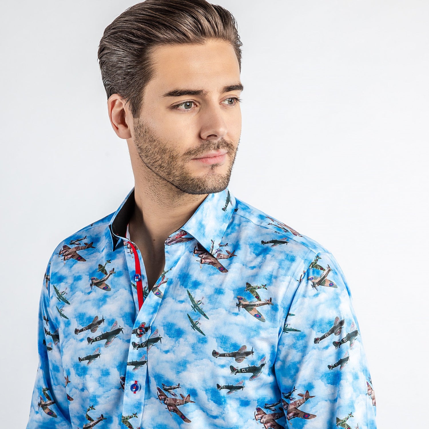 SUPERMARINE PLANE COMMEMORATIVE PRINT SHIRT – Premium Men's Patterned Shirt by Claudio Lugli | Bold Design, Tailored Fit, Best Printed Shirts