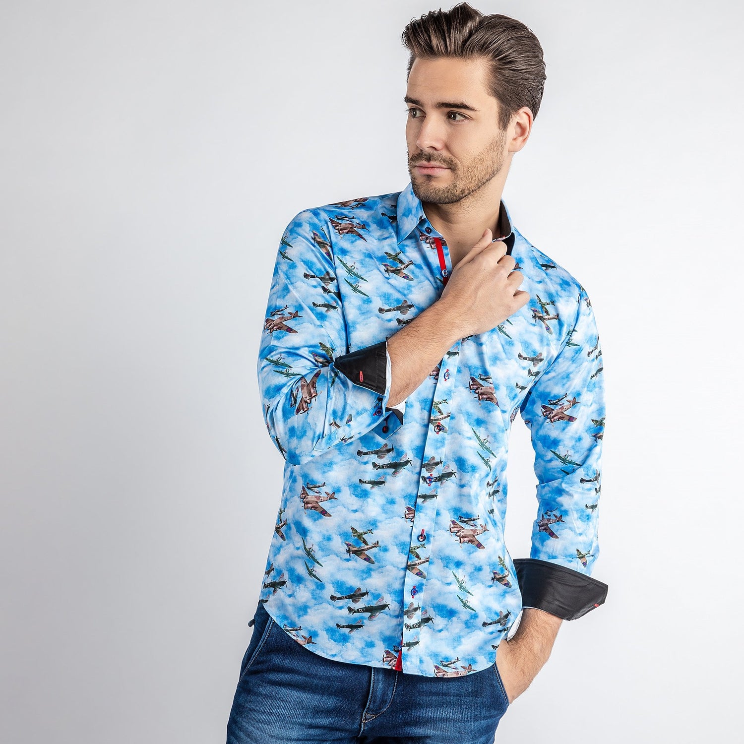 SUPERMARINE PLANE COMMEMORATIVE PRINT SHIRT – Premium Men's Patterned Shirt by Claudio Lugli | Bold Design, Tailored Fit, Best Printed Shirts