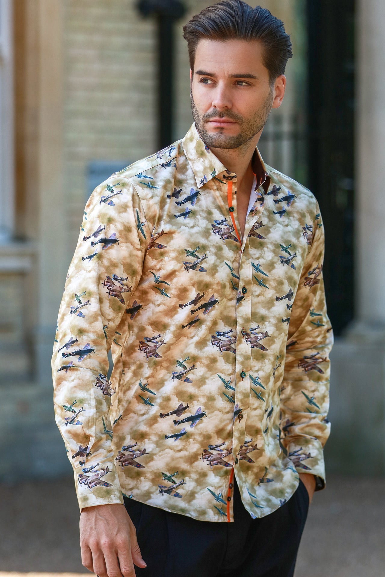 SUPERMARINE PLANE COMMEMORATIVE PRINT SHIRT – Premium Men's Patterned Shirt by Claudio Lugli | Bold Design, Tailored Fit, Best Printed Shirts