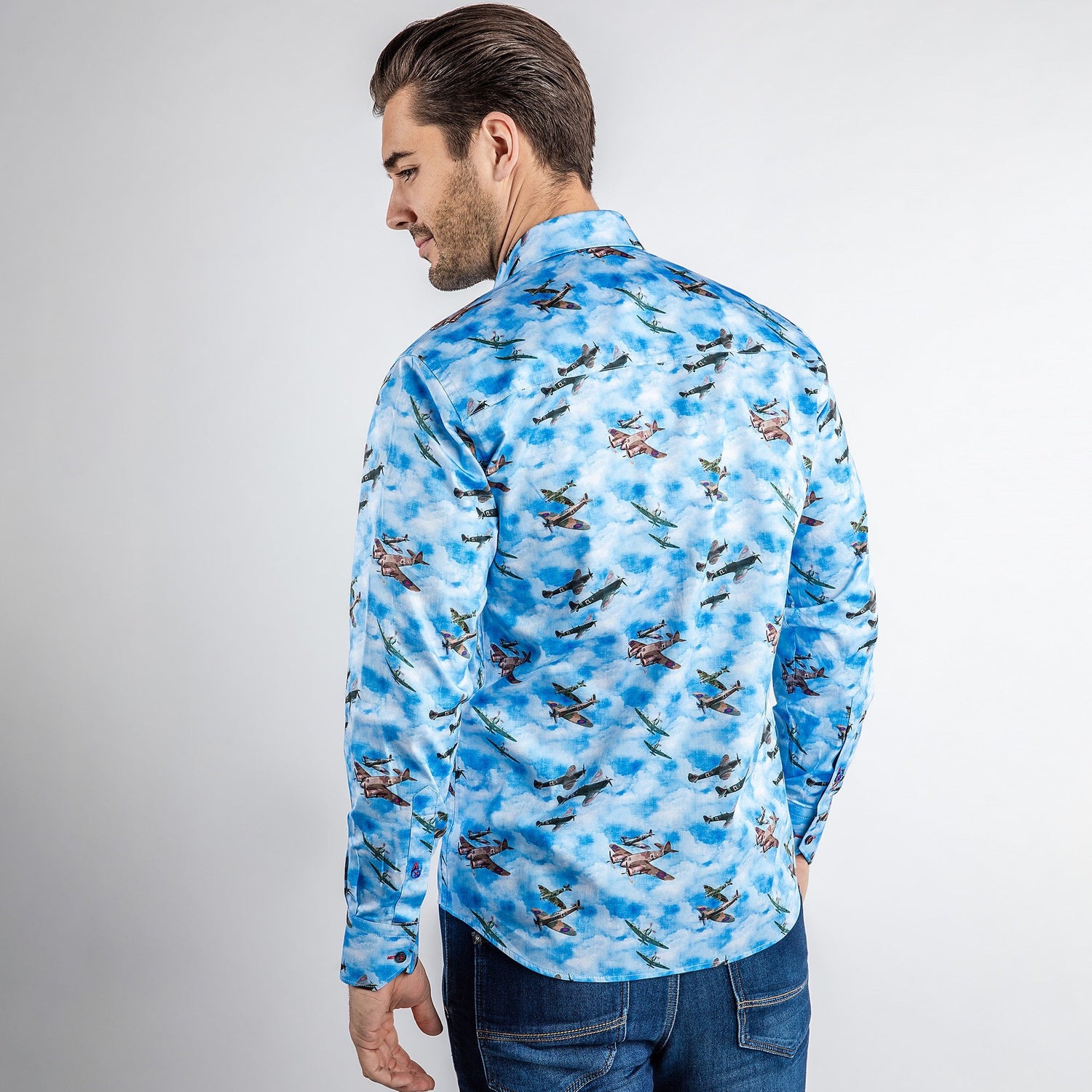 SUPERMARINE PLANE COMMEMORATIVE PRINT SHIRT – Premium Men's Patterned Shirt by Claudio Lugli | Bold Design, Tailored Fit, Best Printed Shirts