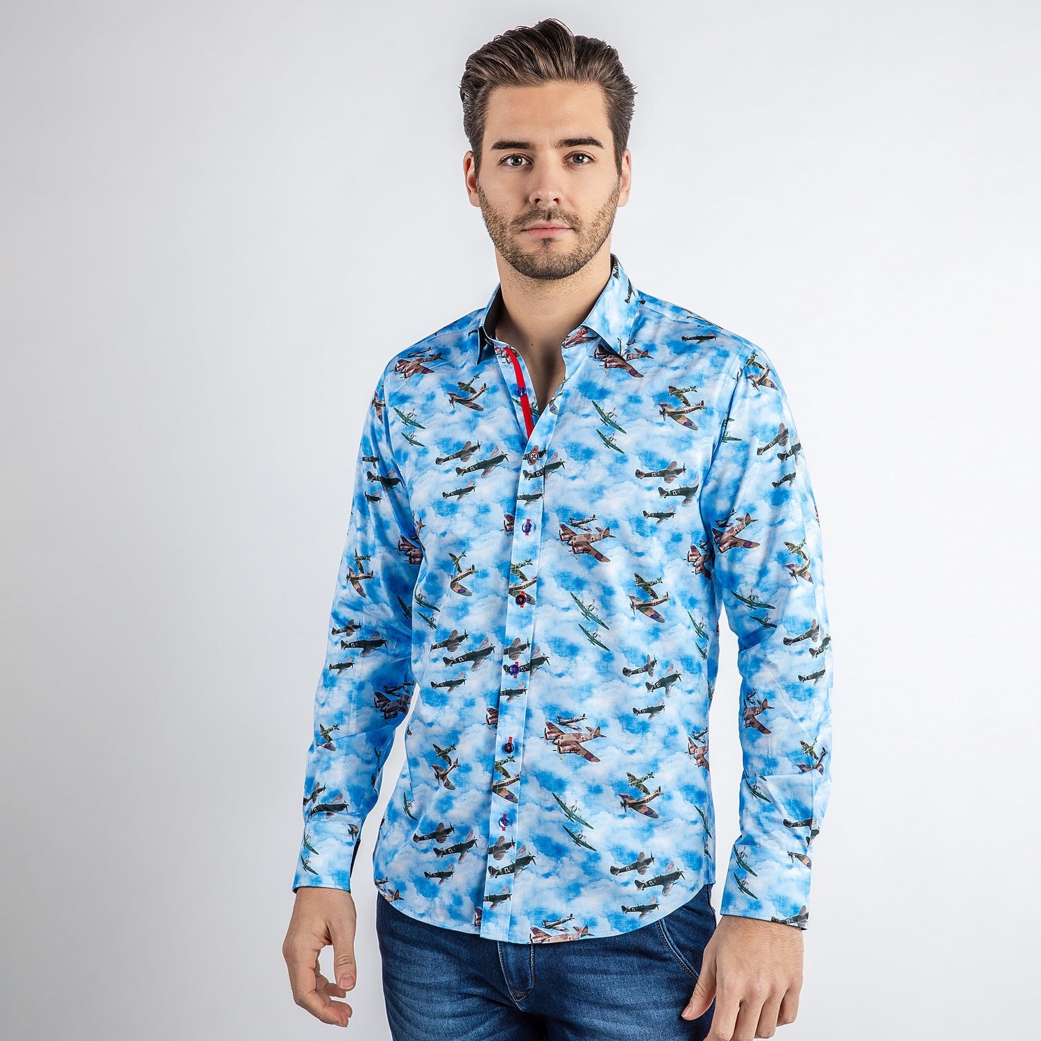 SUPERMARINE PLANE COMMEMORATIVE PRINT SHIRT – Premium Men's Patterned Shirt by Claudio Lugli | Bold Design, Tailored Fit, Best Printed Shirts