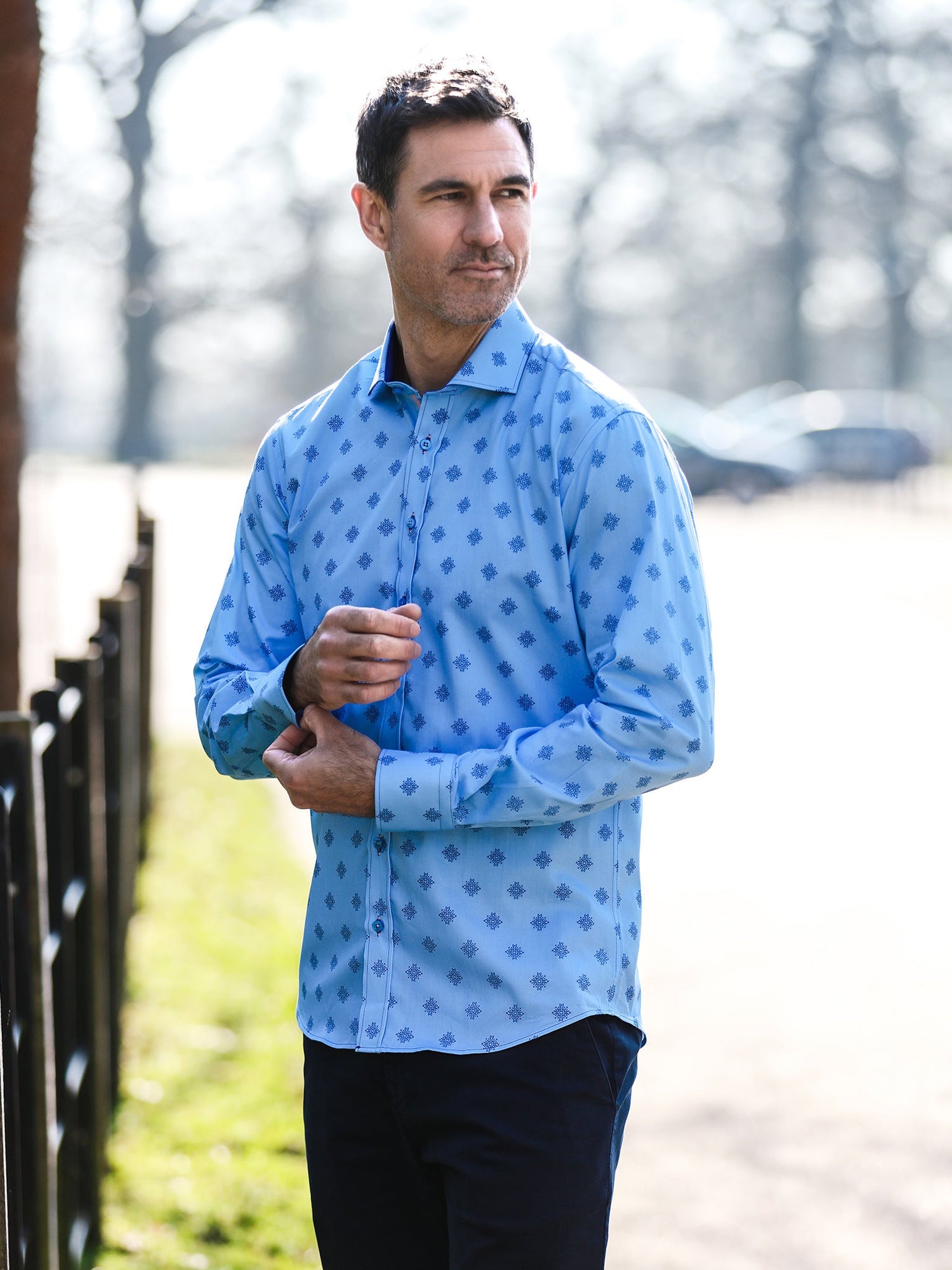 TALISMAN MOSAIC PRINT MEN'S LONG SLEEVE SATIN COTTON SHIRT - Claudio Lugli Shirts