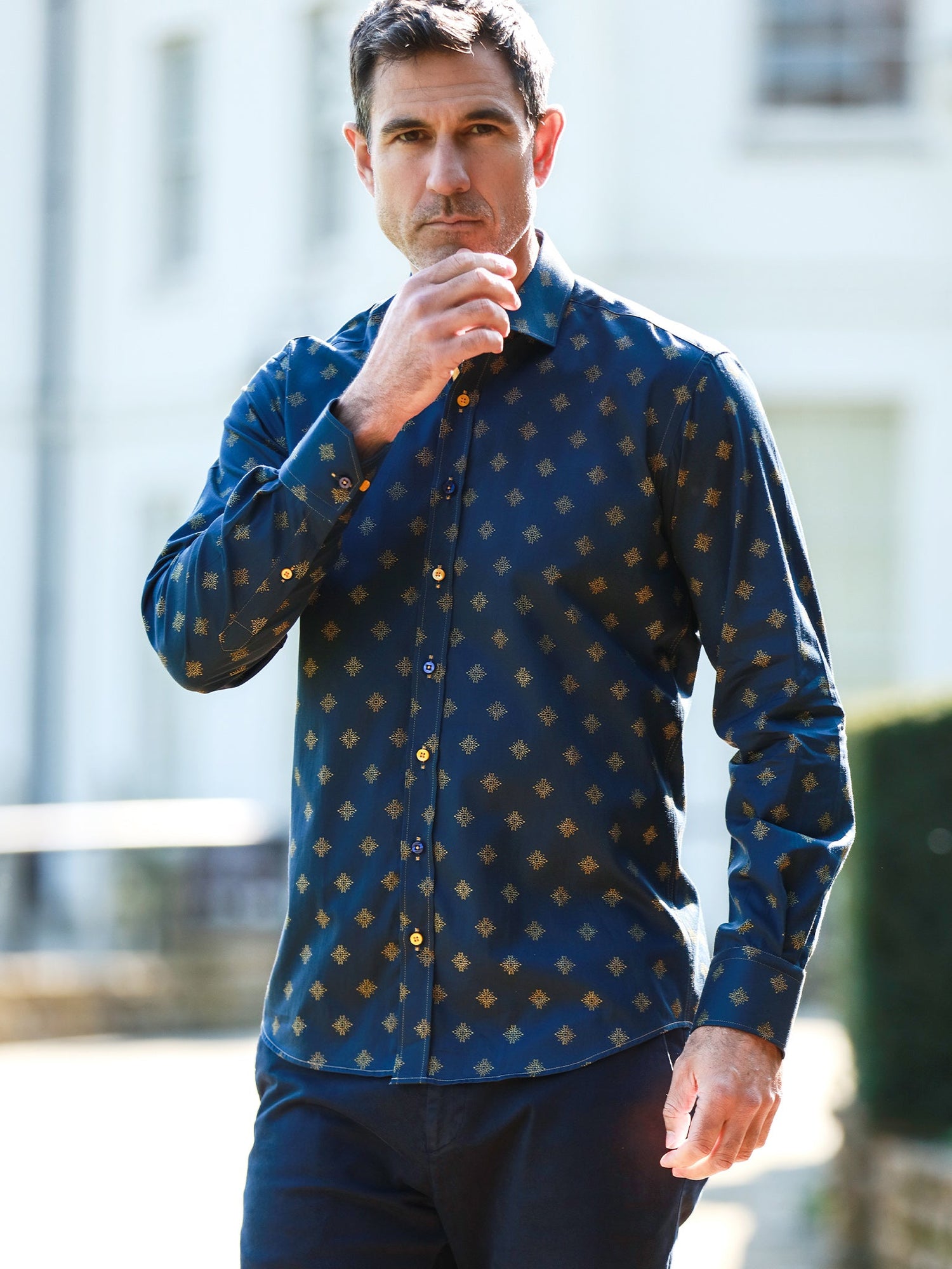 TALISMAN MOSAIC PRINT MEN'S LONG SLEEVE SATIN COTTON SHIRT - Claudio Lugli Shirts