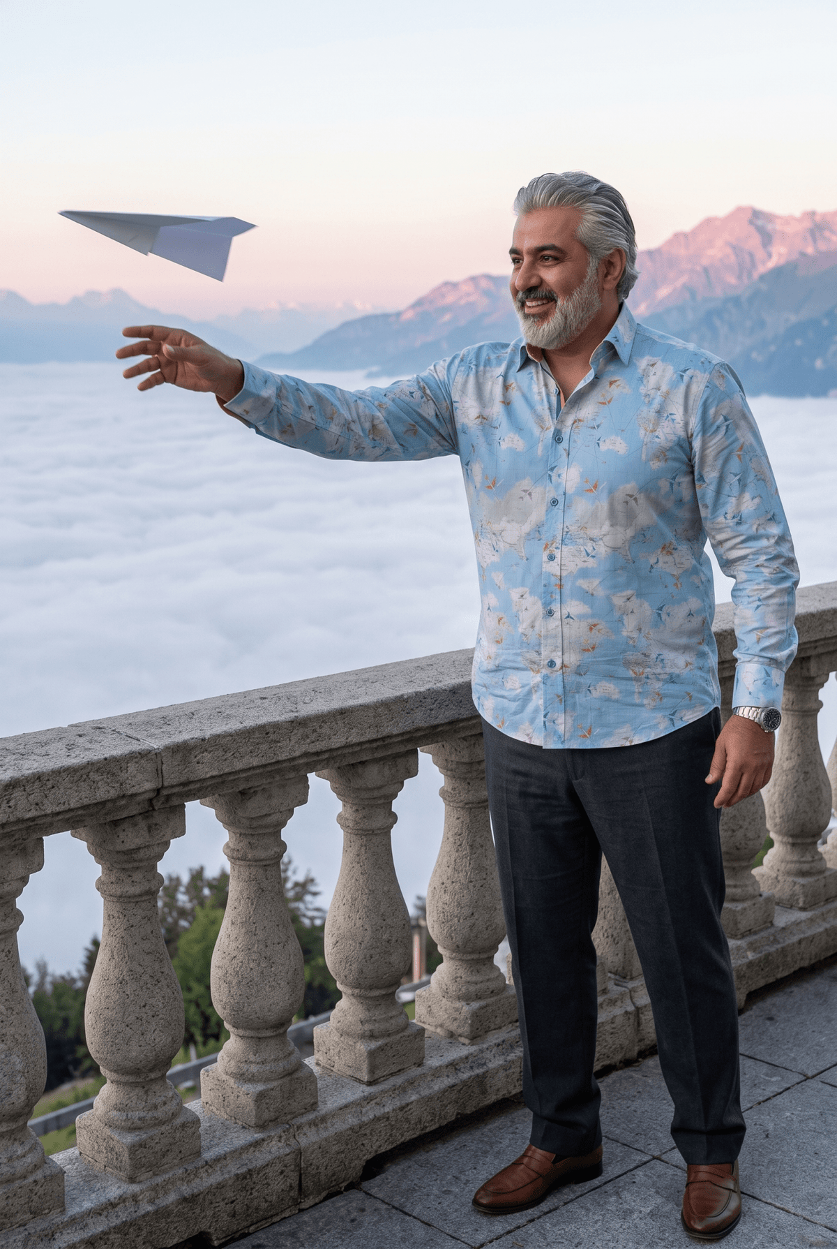 Tencel Flight Map Print Shirt - Claudio Lugli Shirts