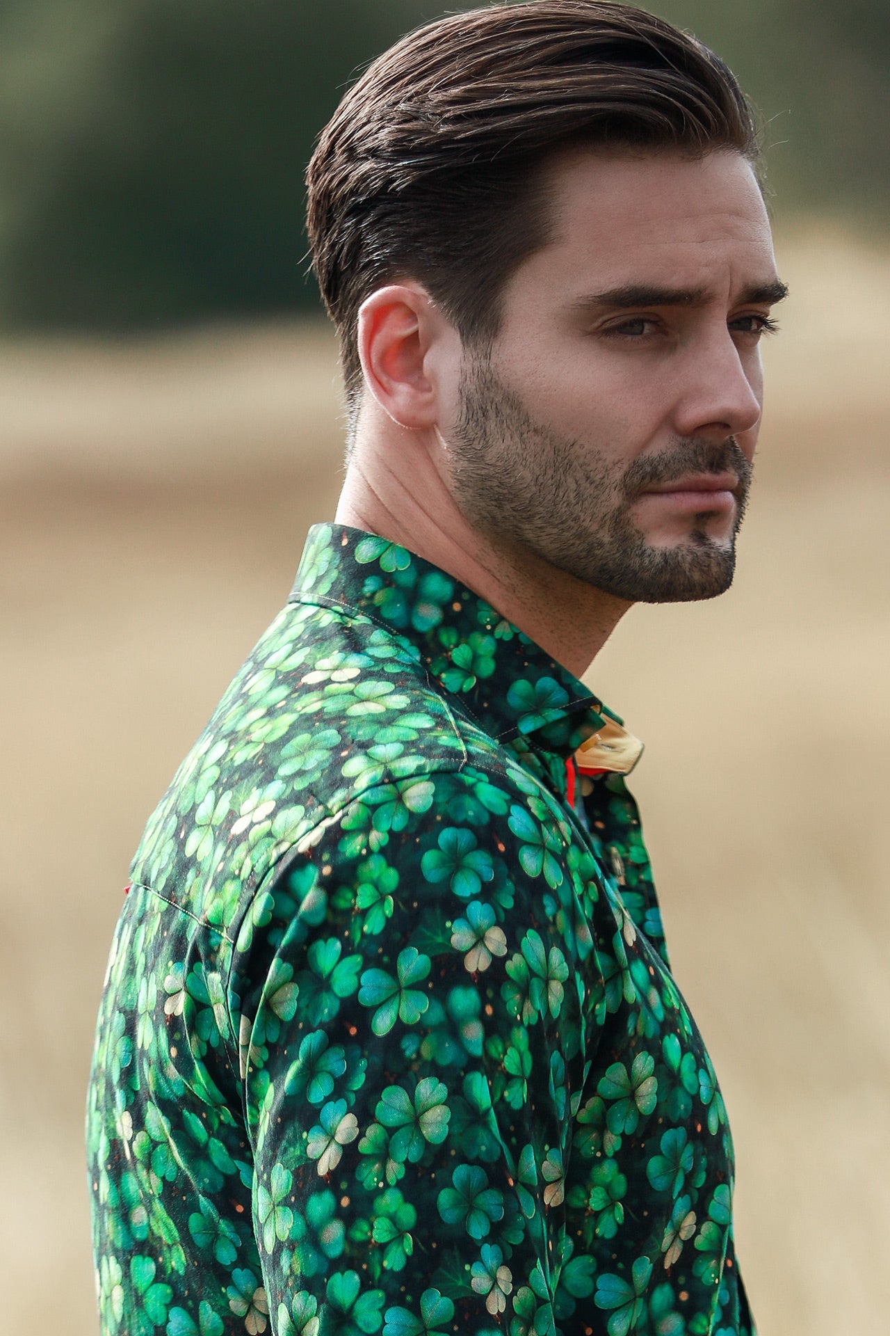 TENCEL FOUR LEAF CLOVER EMERALD PRINT SHIRT - Claudio Lugli Shirts