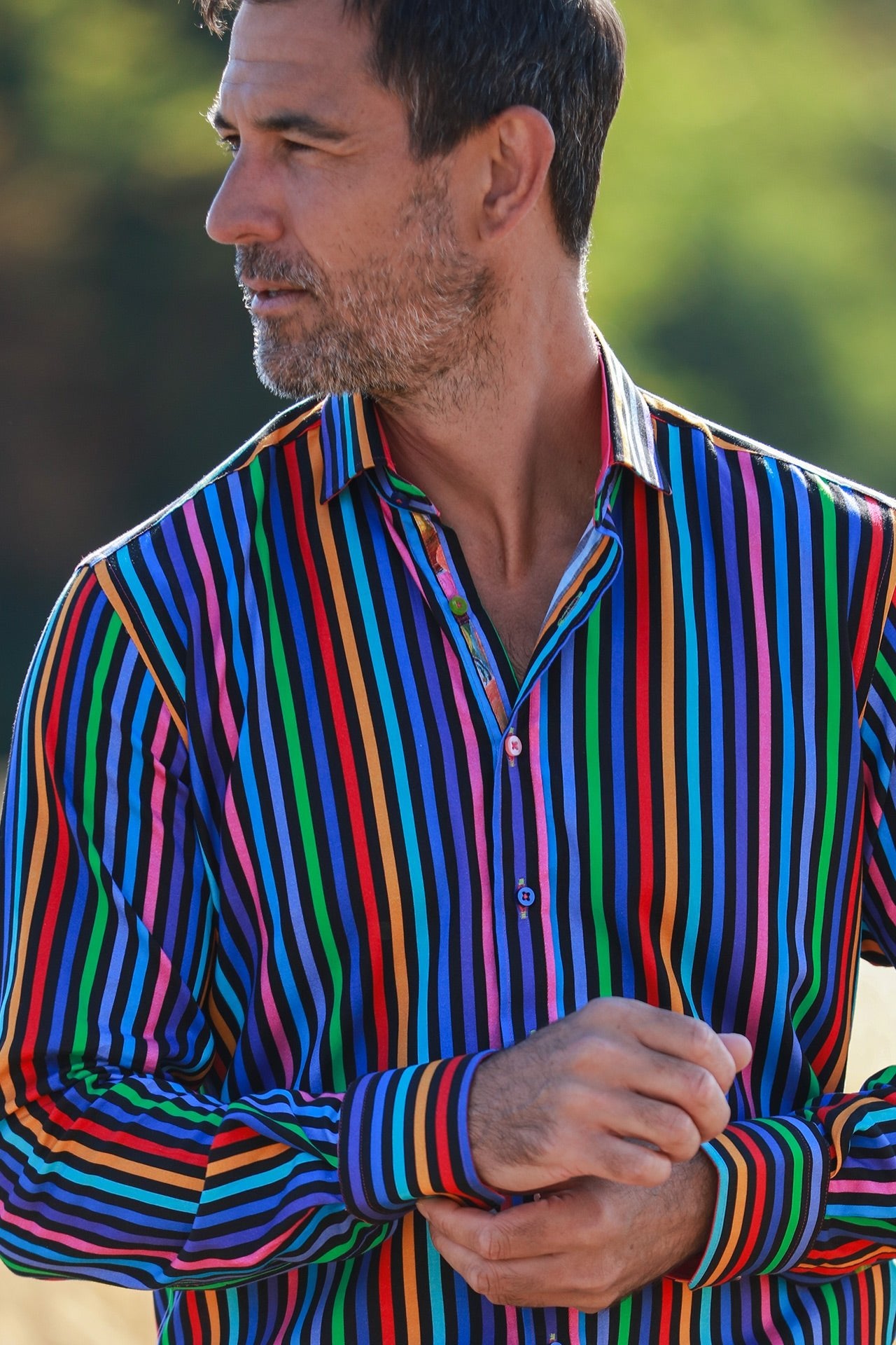 TENCEL MULTICOLOUR STRIPE PRINT SHIRT - Claudio Lugli Shirts