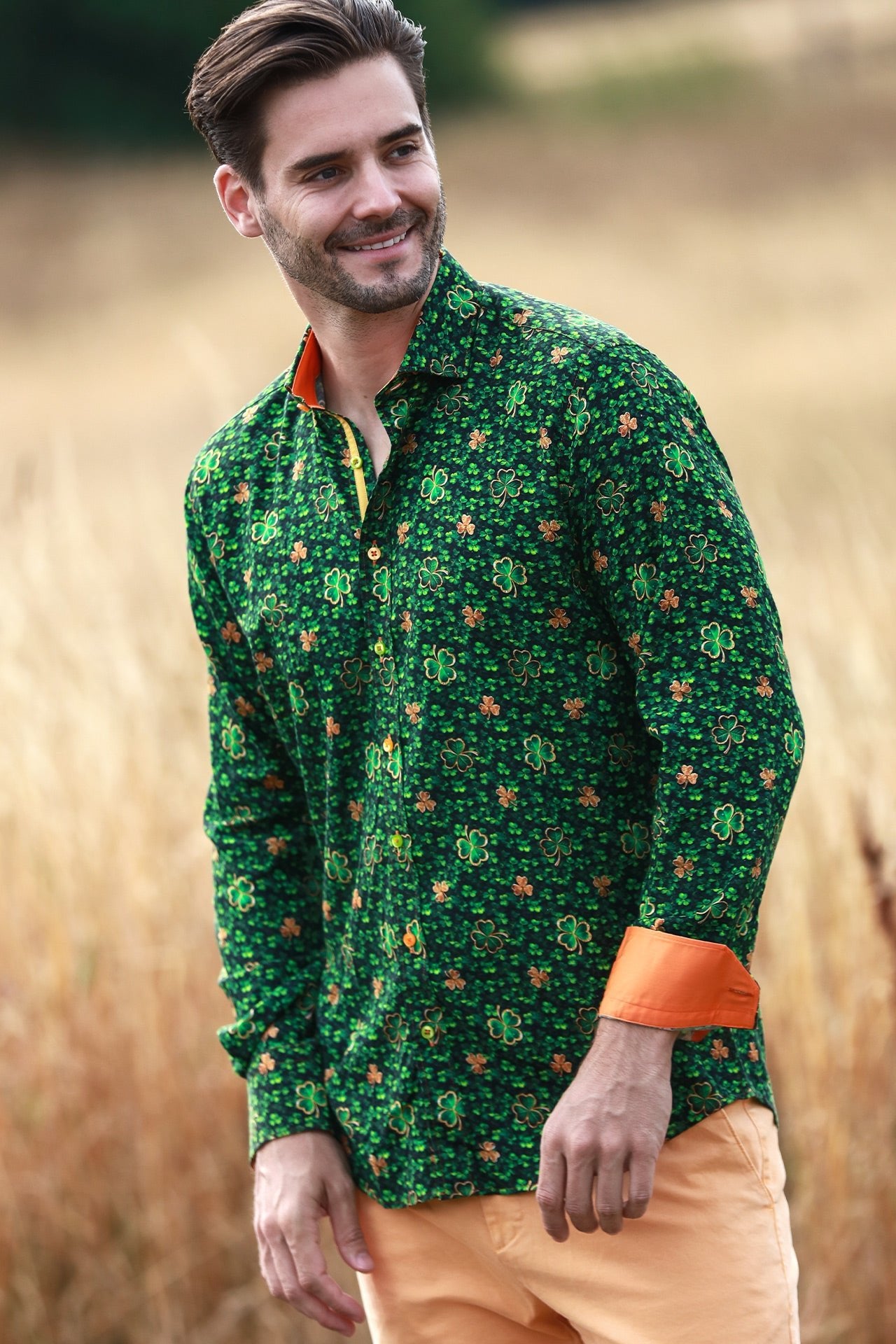 TENCEL SHAMROCK EMERALD PRINT SHIRT - Claudio Lugli Shirts