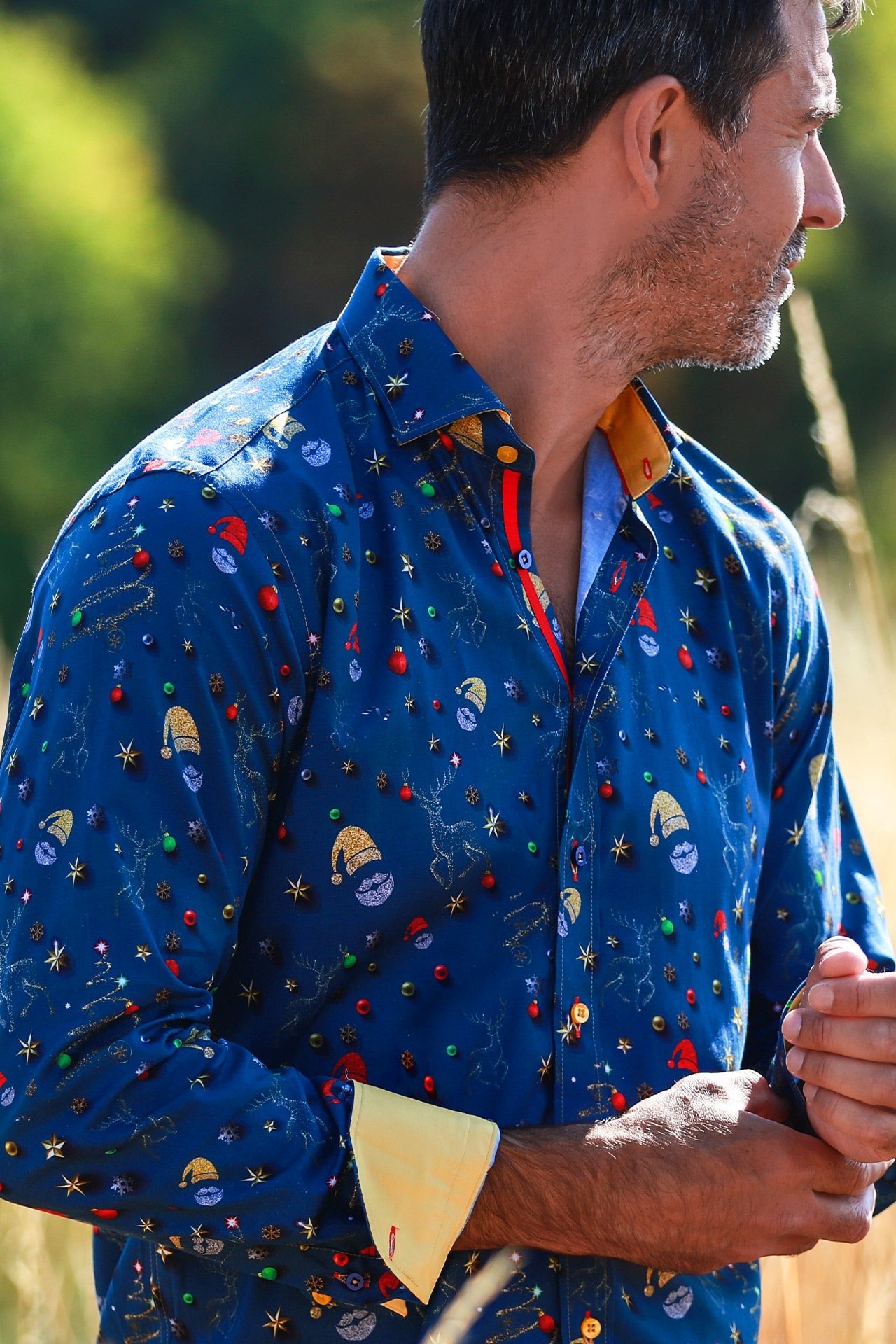 TENCEL XMAS GLITTER PRINT SHIRT - Claudio Lugli Shirts